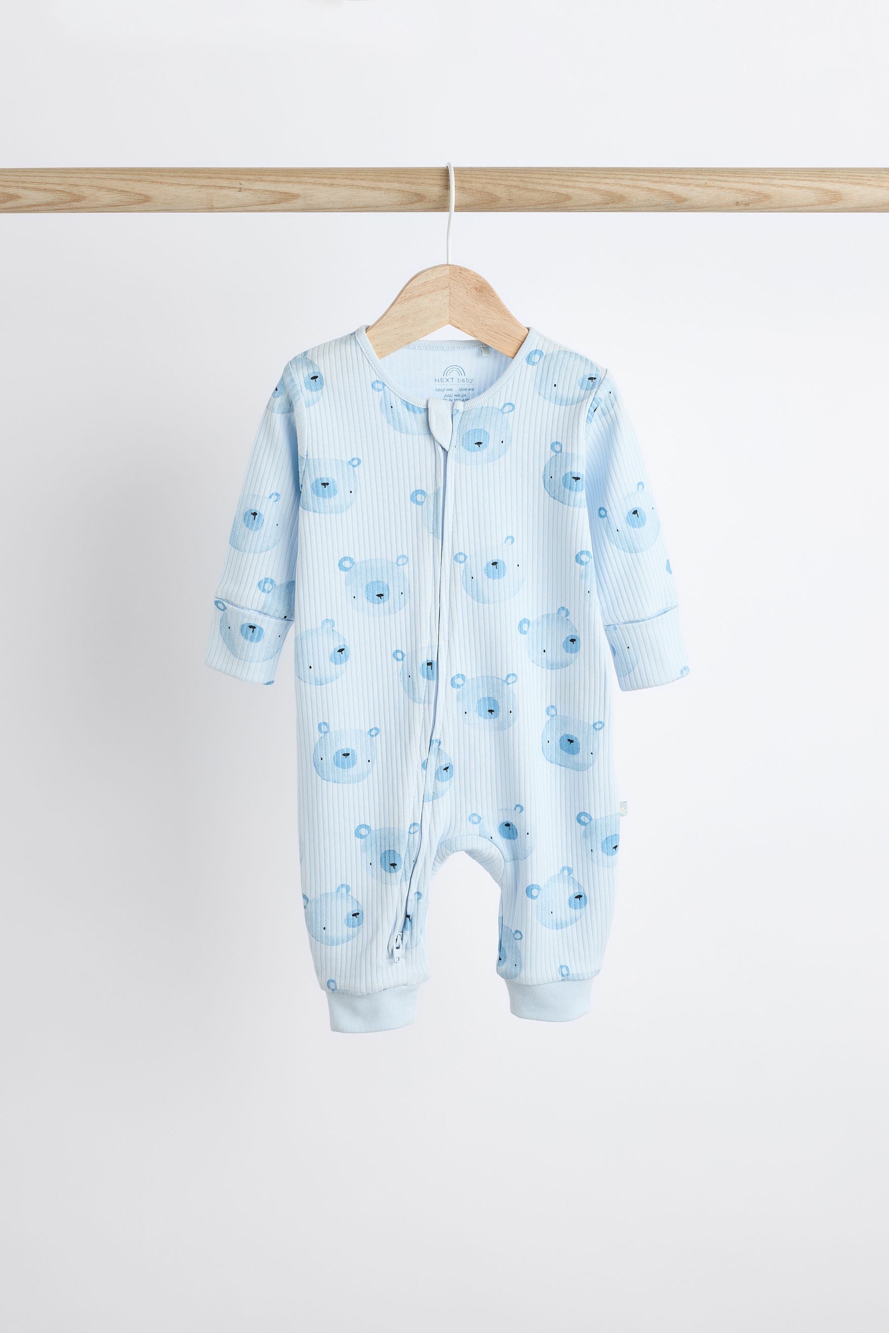 Blue Bear Baby Footless Zip Cotton Sleepsuits 3 Pack (0-2yrs)