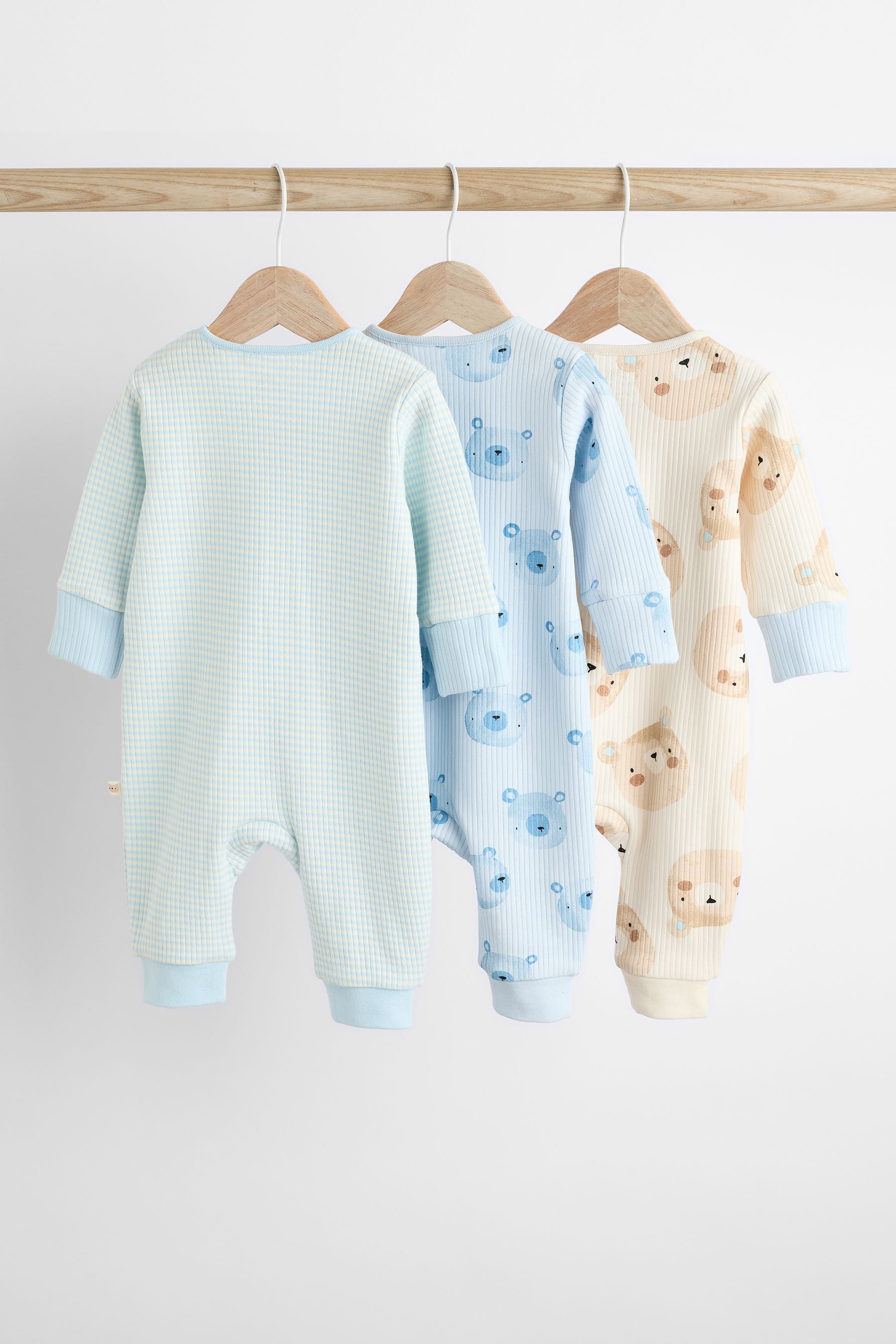 Blue Bear Footless Zip 3 Pack Baby Sleepsuits (0-3yrs)