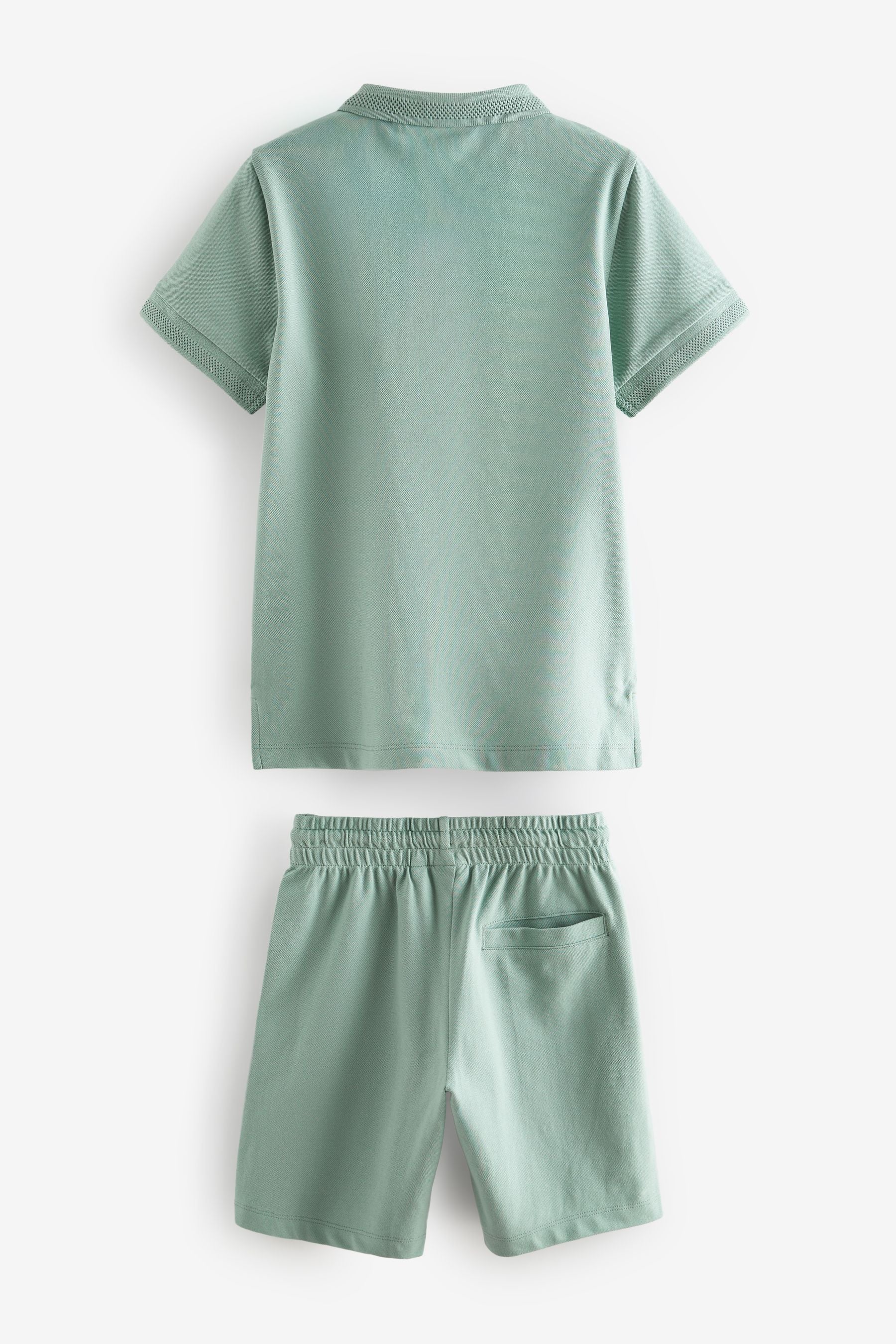 Mineral Green Zip Neck Polo 100% Cotton Shirt And Shorts Set (3-16yrs)