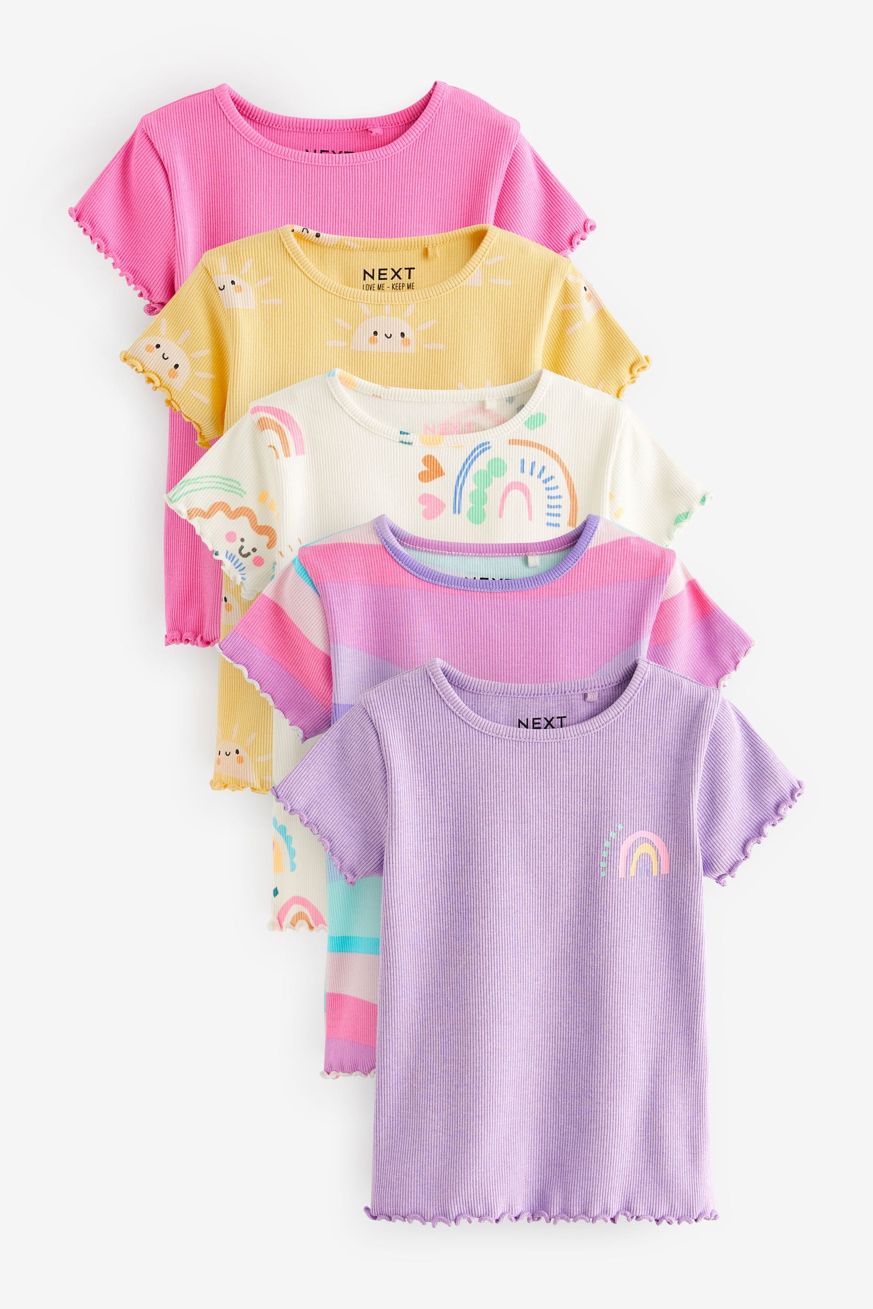 Pink Rib Short Sleeve T-Shirts 5 Pack (3mths-7yrs)