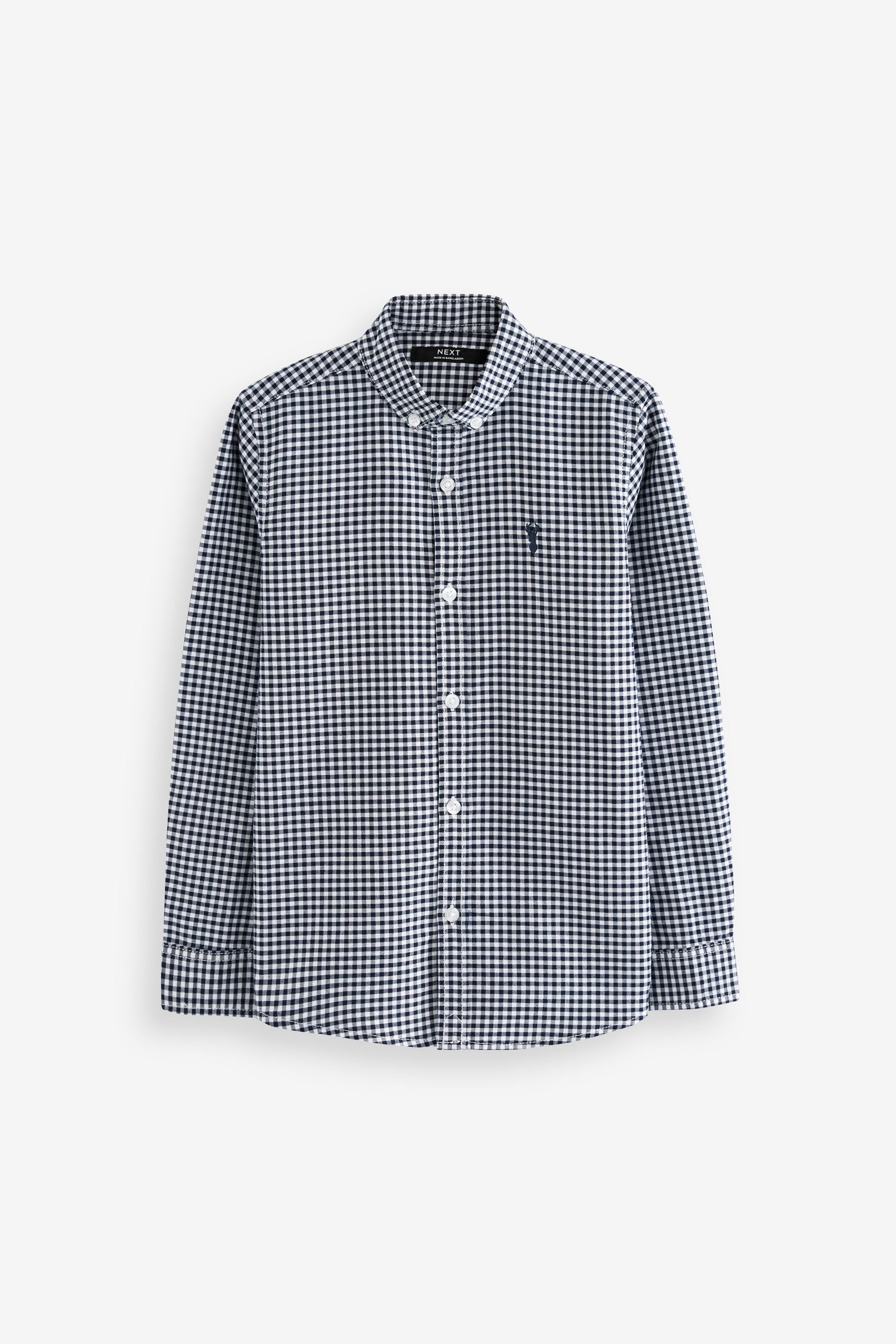 Navy Blue Gingham Long Sleeve Oxford Shirt (3-16yrs)