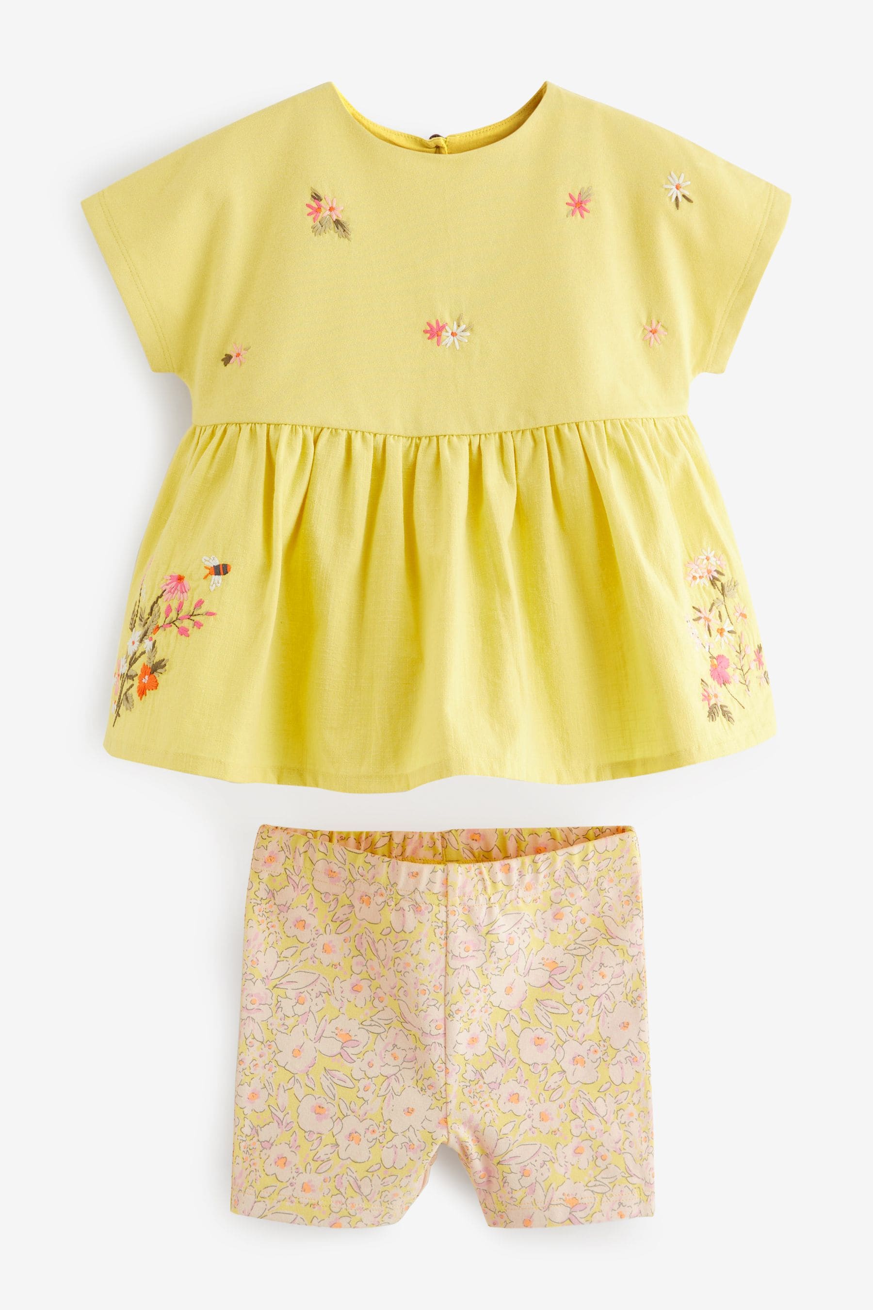 Lime Green Short Sleeve Embroidered Blouse and Cycle Shorts Set (3mths-7yrs)