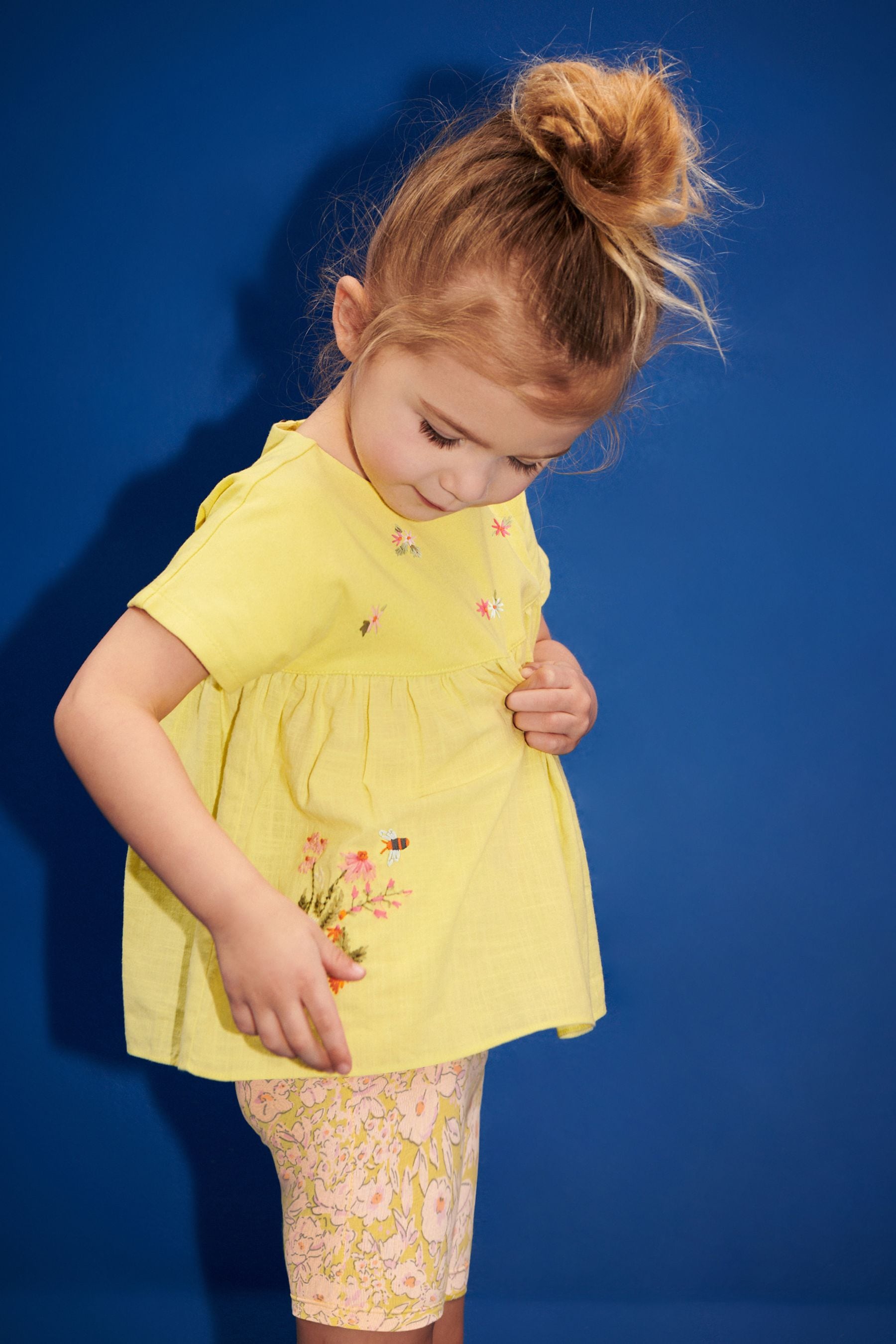 Lime Green Short Sleeve Embroidered Blouse and Cycle Shorts Set (3mths-7yrs)