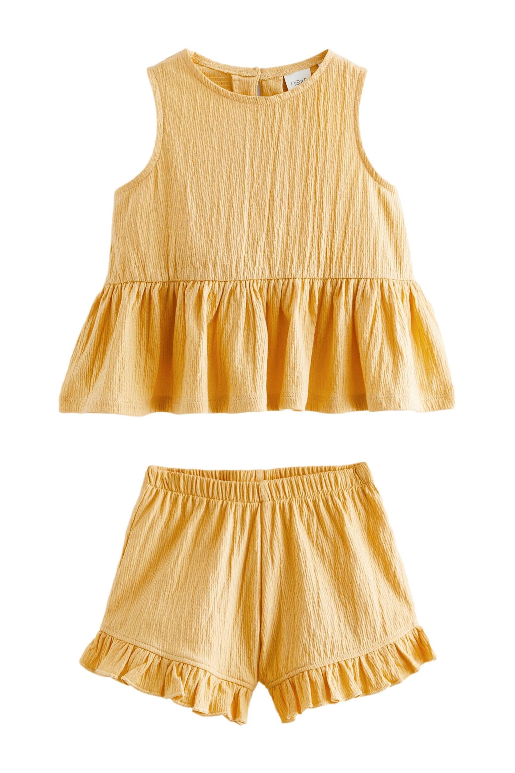 Yellow Textured Sleeveless Peplum Top and Shorts Set (3mths-7yrs)