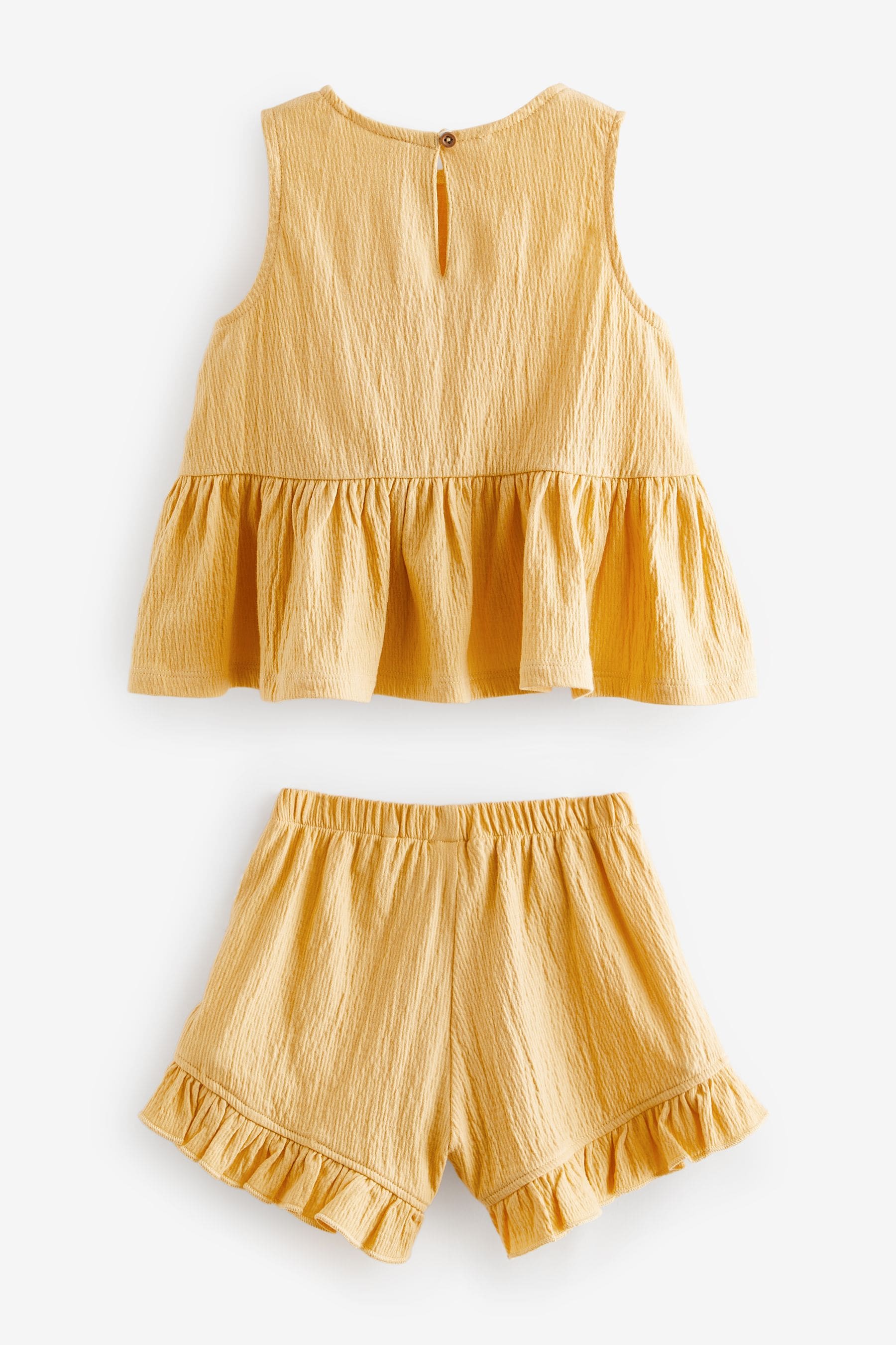 Yellow Textured Sleeveless Peplum Top and Shorts Set (3mths-7yrs)