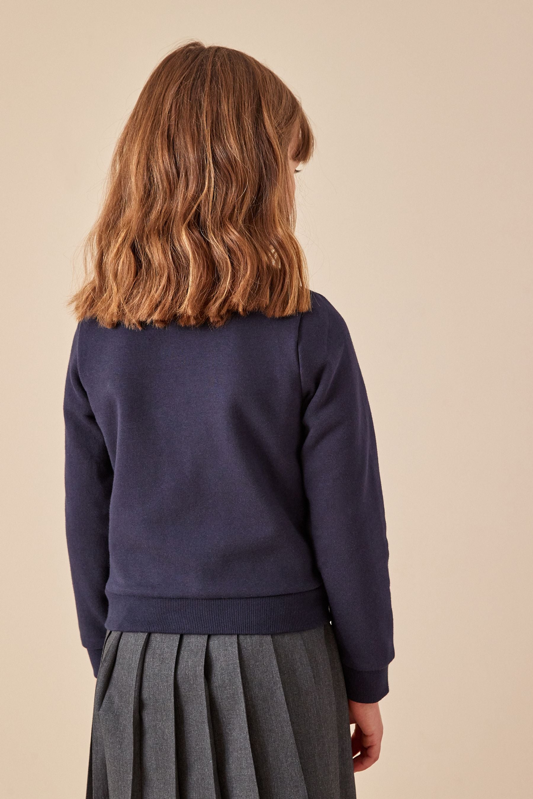 Navy Blue Cotton Rich Frill Pocket Jersey School Cardigan (3-16yrs)