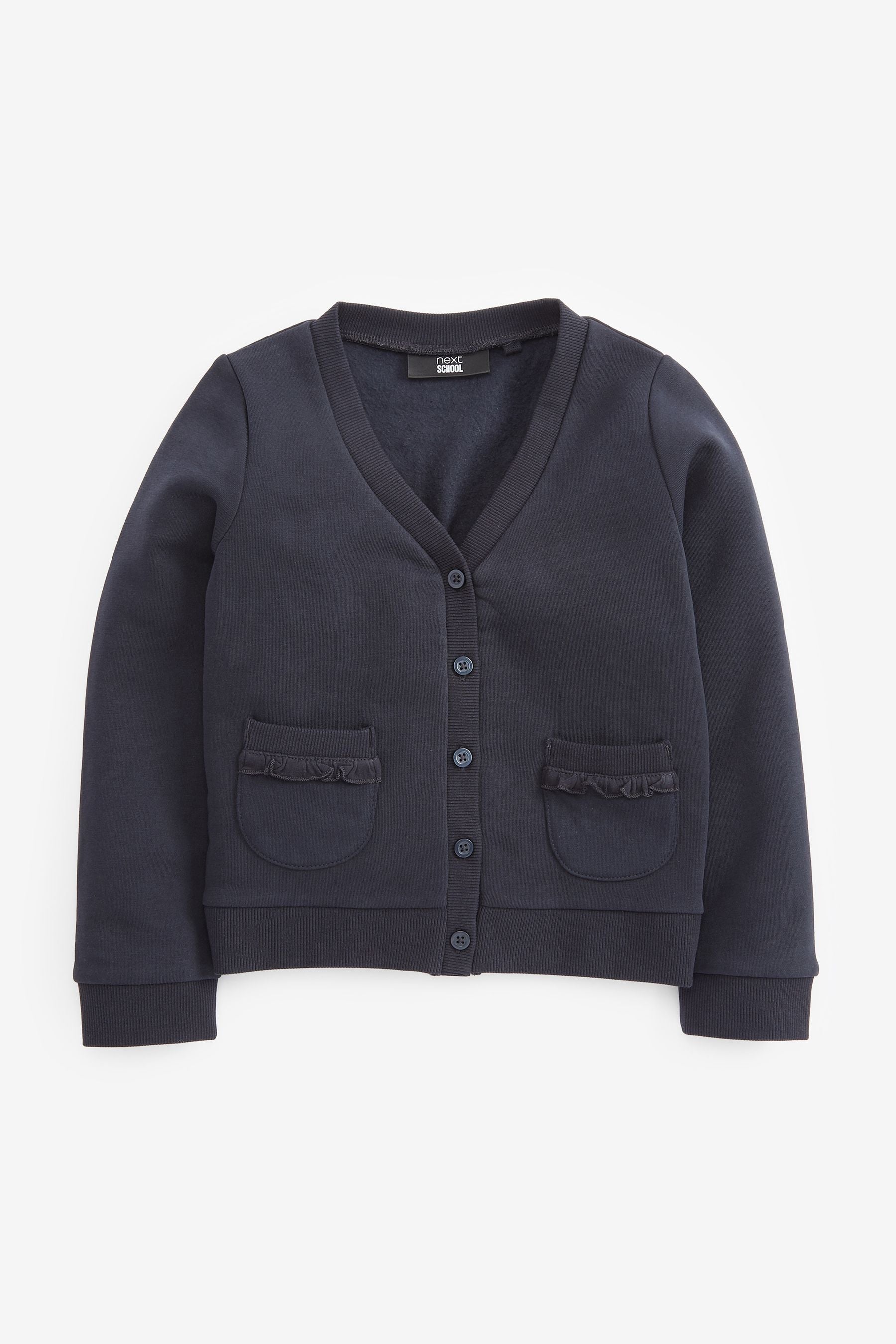 Navy Blue Cotton Rich Frill Pocket Jersey School Cardigan (3-16yrs)