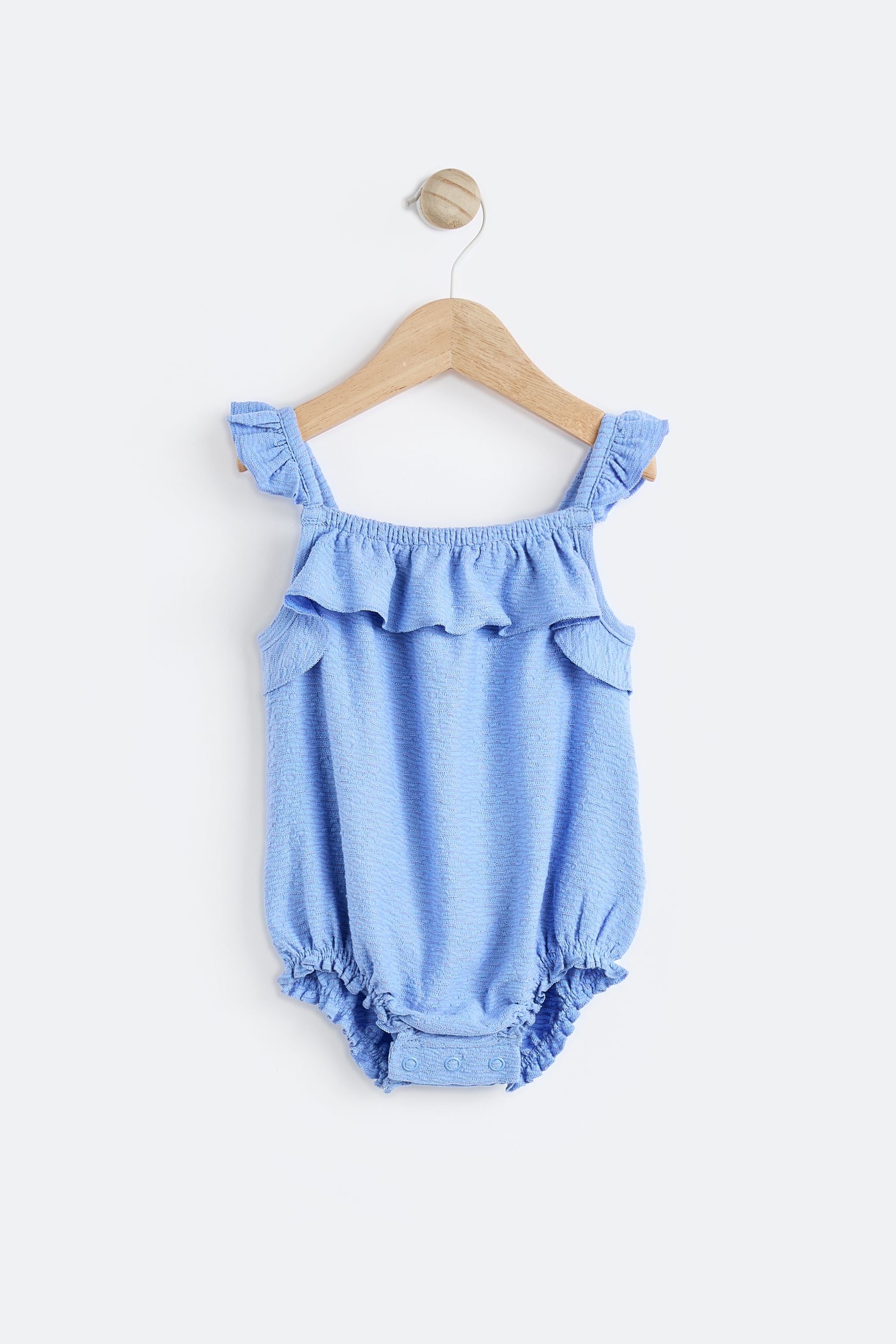 Blue Textured Strappy Baby Romper