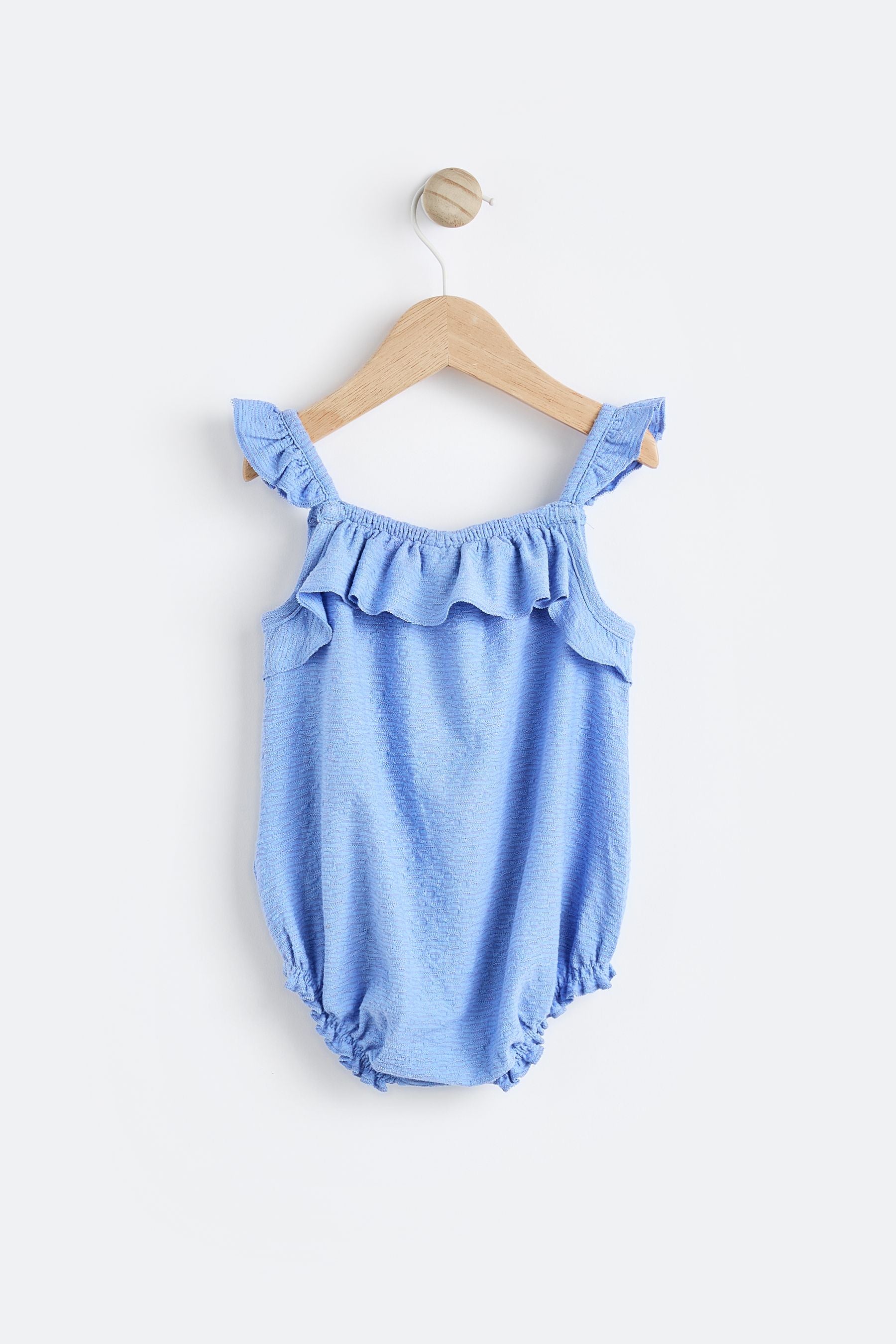 Blue Textured Strappy Baby Romper