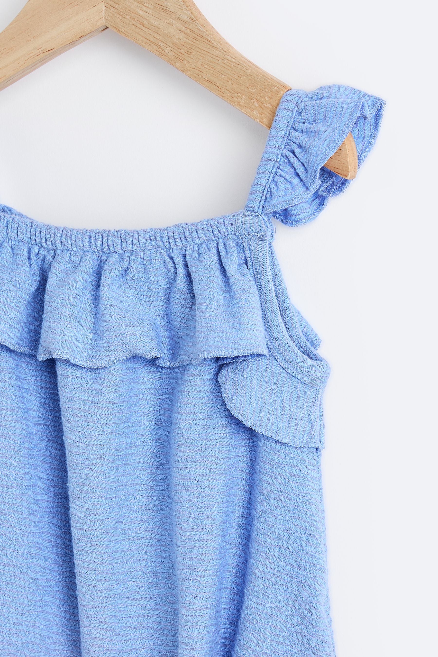 Blue Textured Strappy Baby Romper