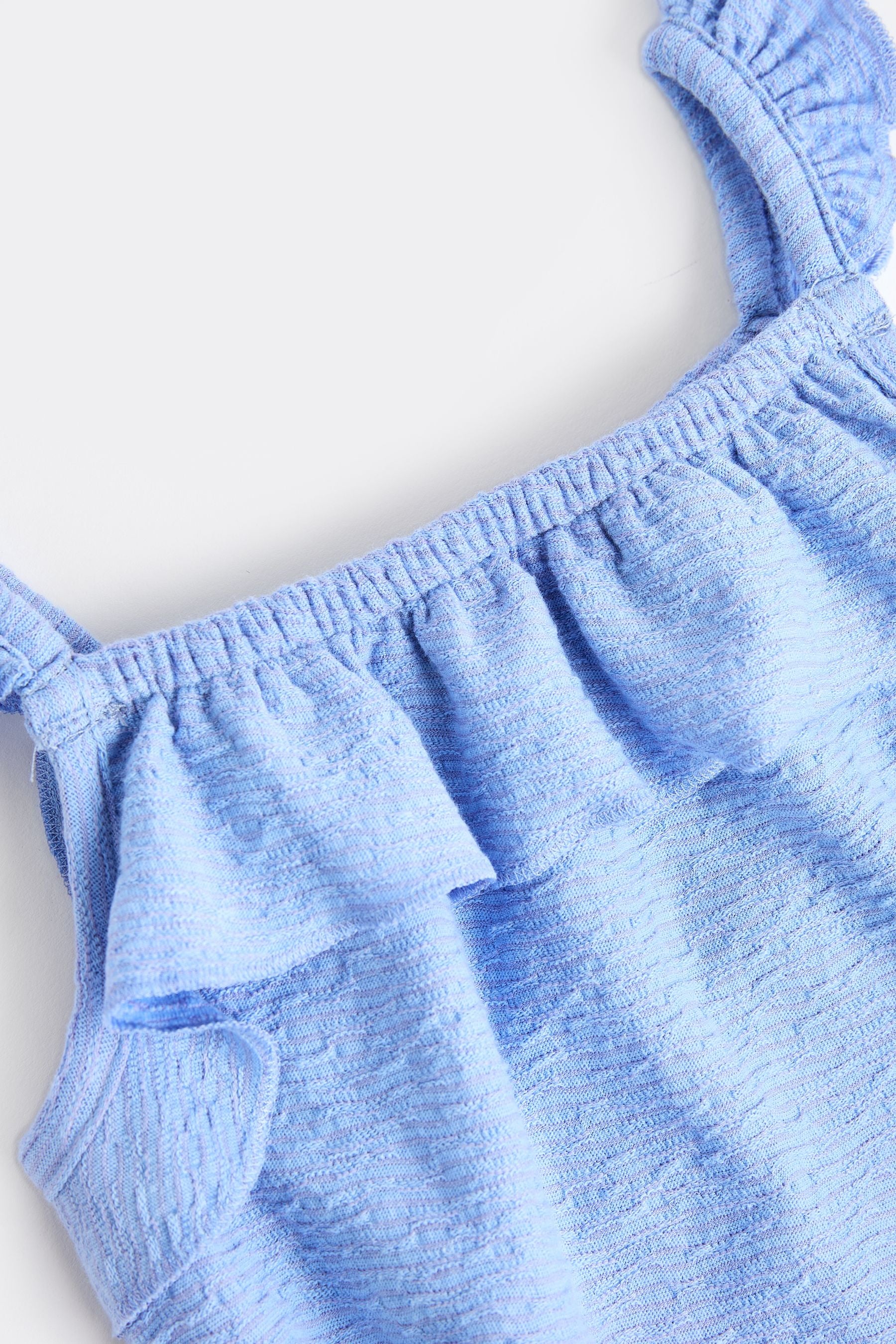 Blue Textured Strappy Baby Romper