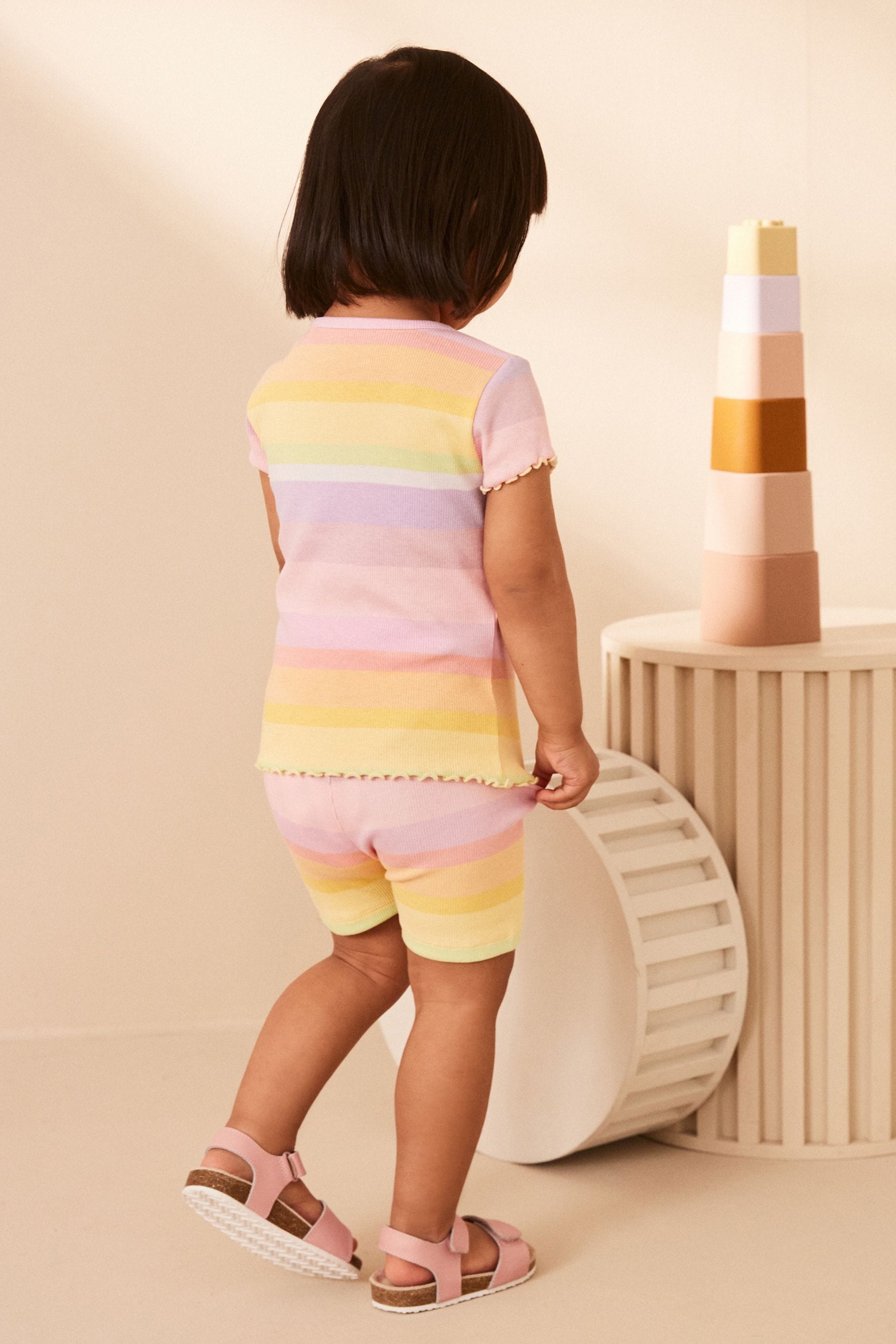 Rainbow Ribbed Short Sleeve T-Shirt and Cycle Shorts Set (3mths-7yrs)