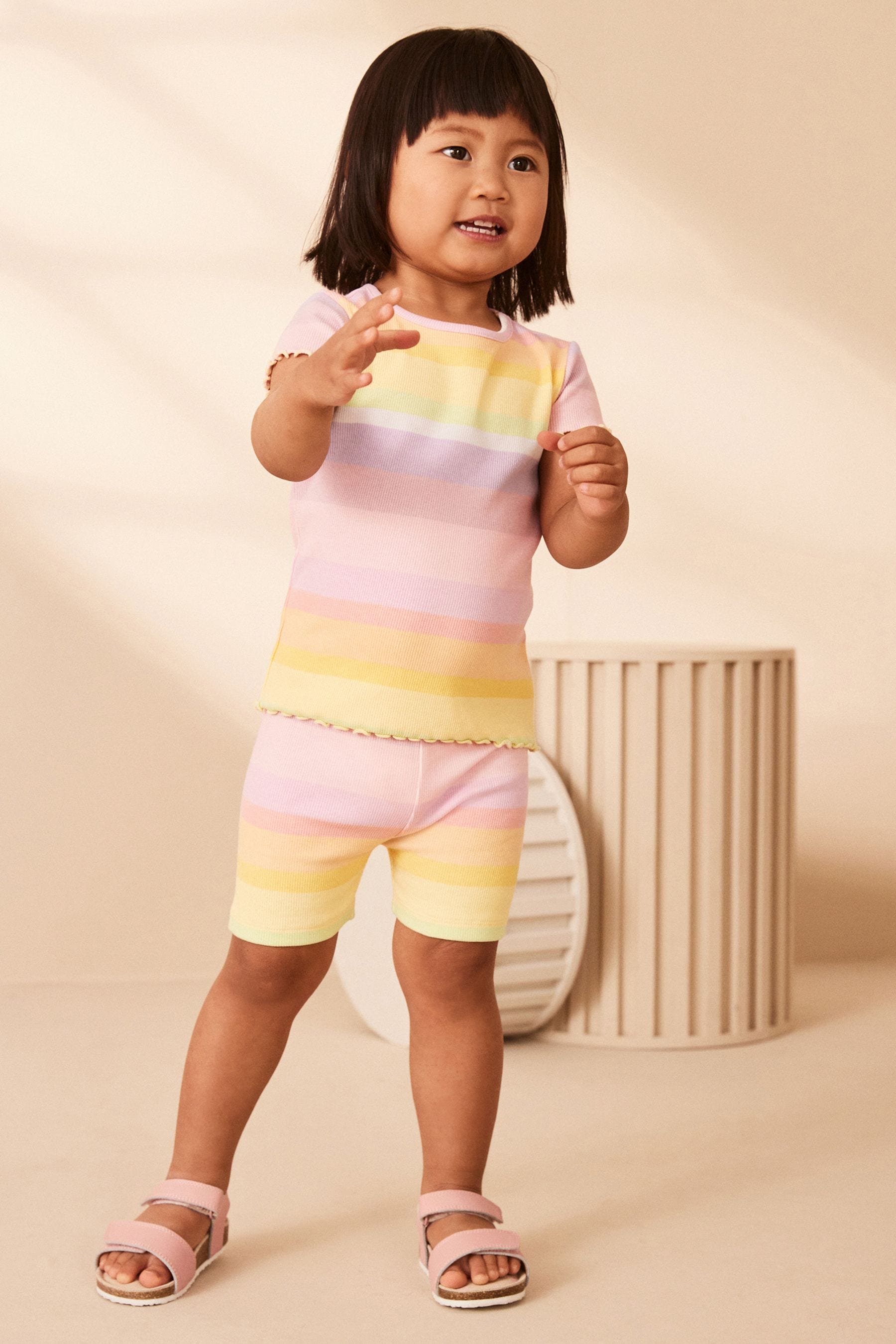 Rainbow Ribbed Short Sleeve T-Shirt and Cycle Shorts Set (3mths-7yrs)