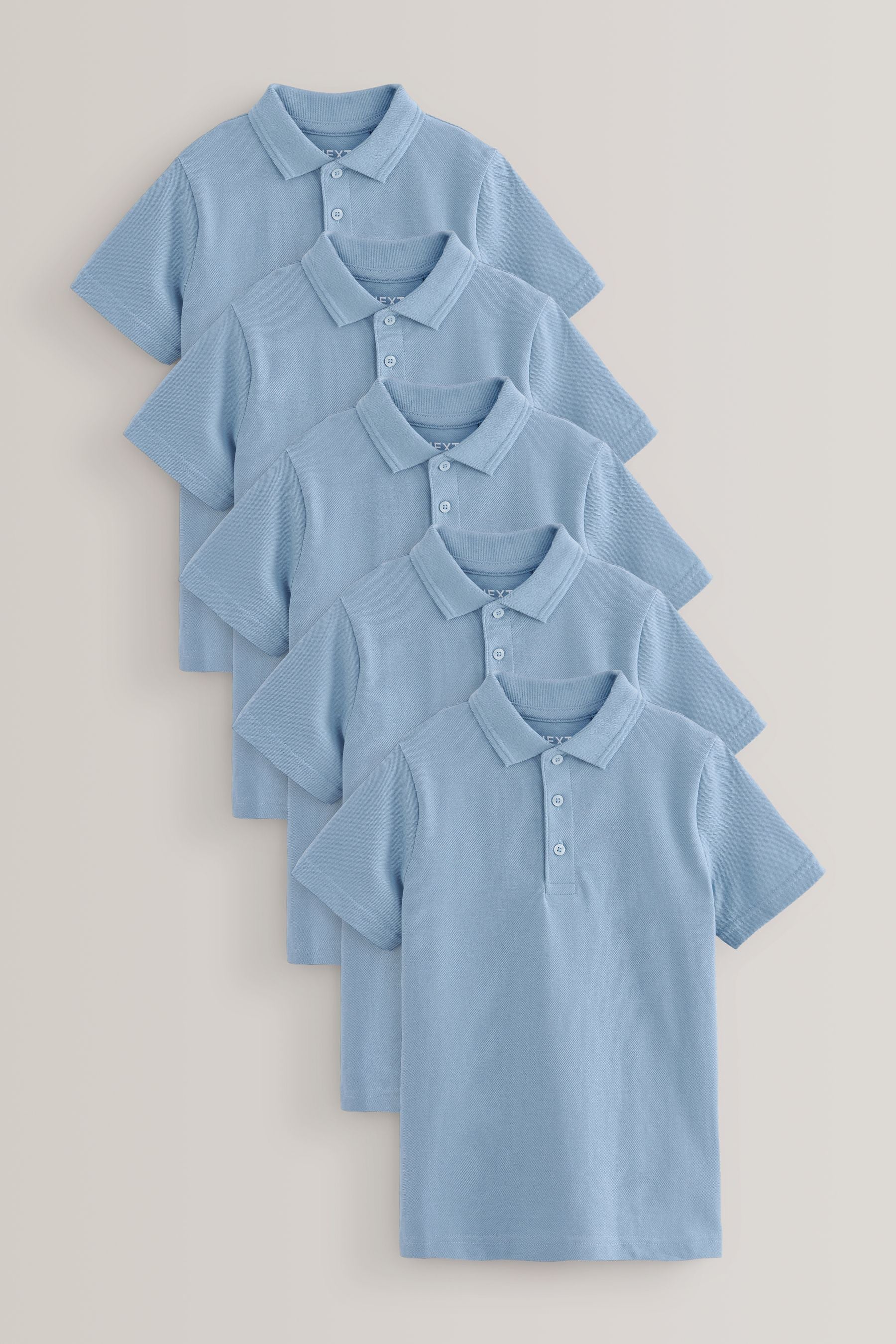 Blue 5 Pack Cotton School Short Sleeve 100% Cotton Polo Shirts (3-16yrs)