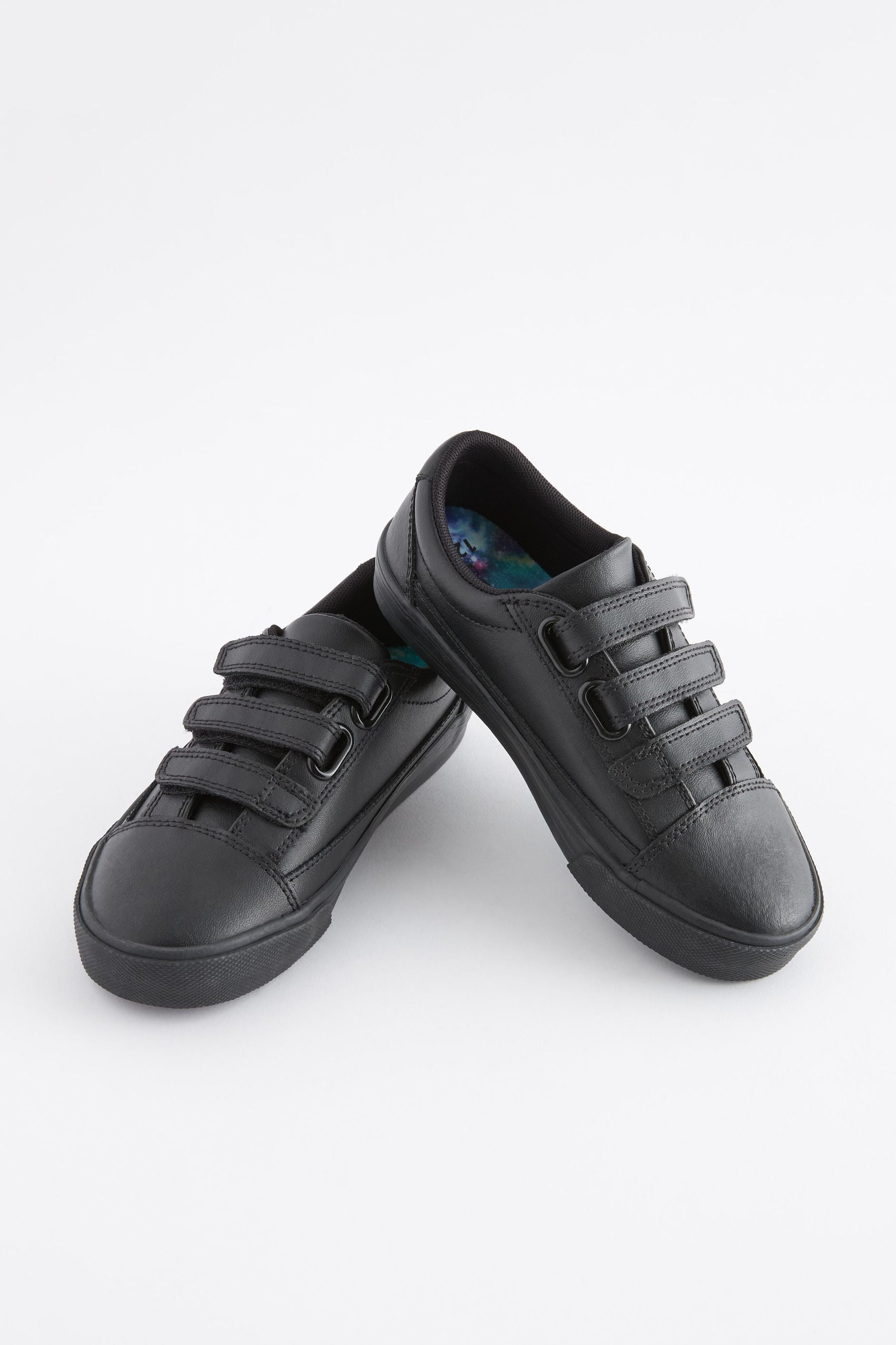 Black Wide Fit (G) Leather Triple Strap School Shoes