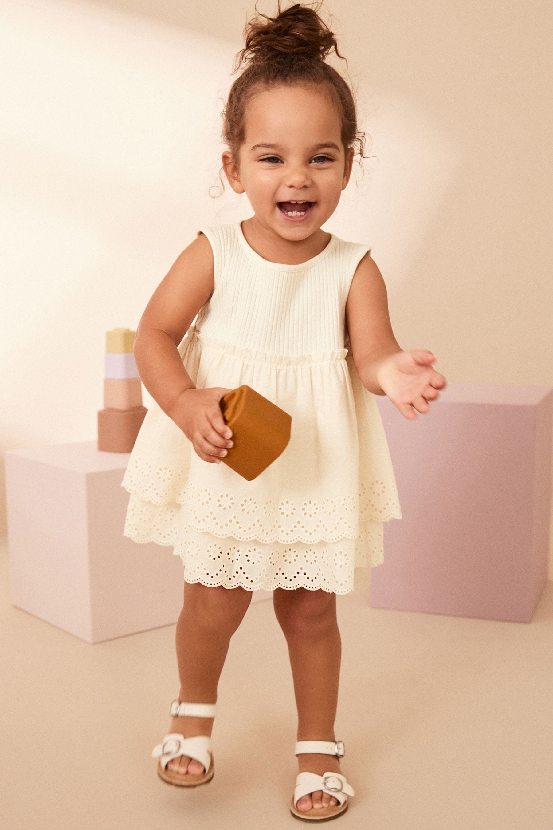 Ecru White Yellow Broderie Top and Cycle Short Set (3mths-7yrs)