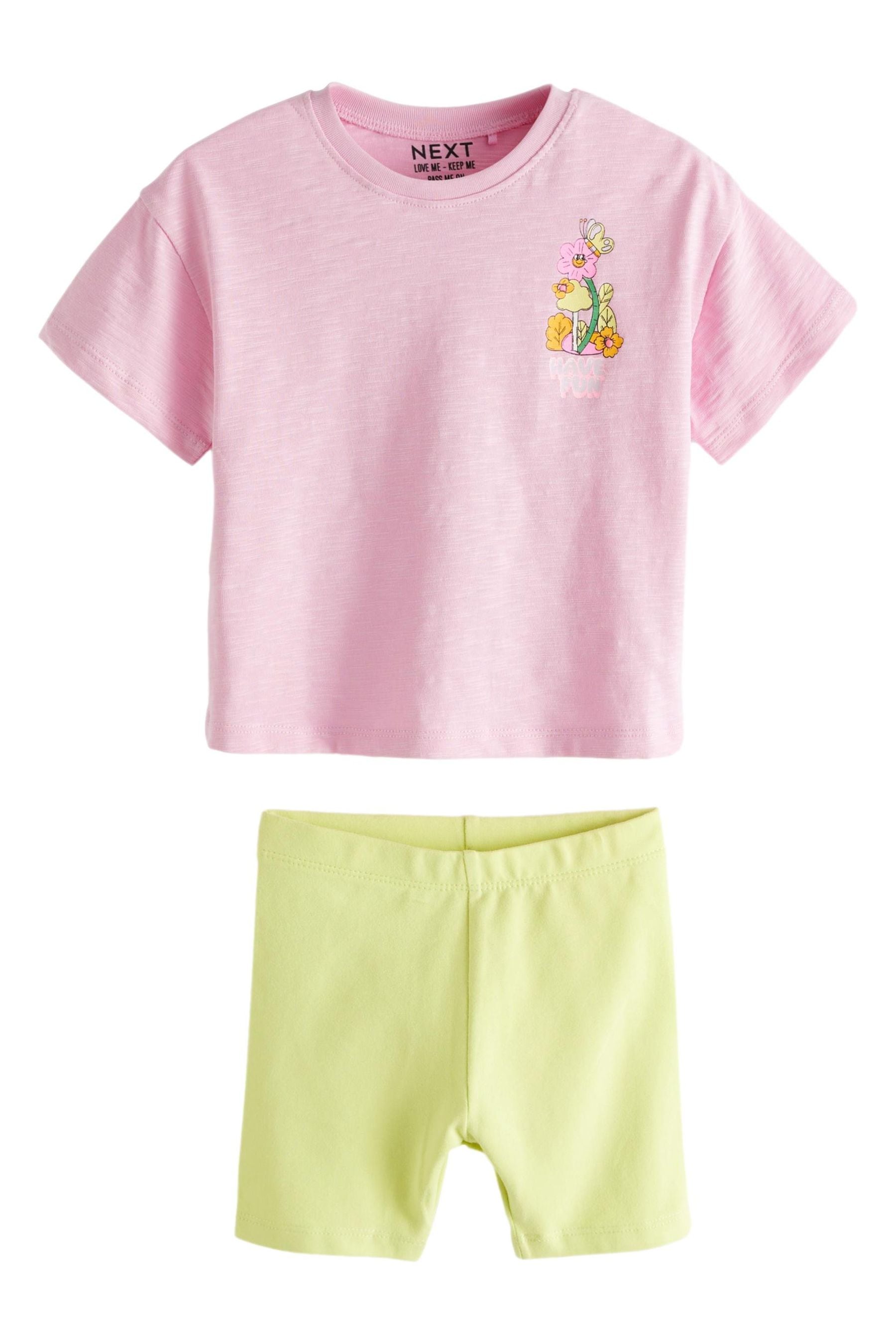 Pink/Green Character Short Sleeve Top and Shorts Set (3mths-7yrs)