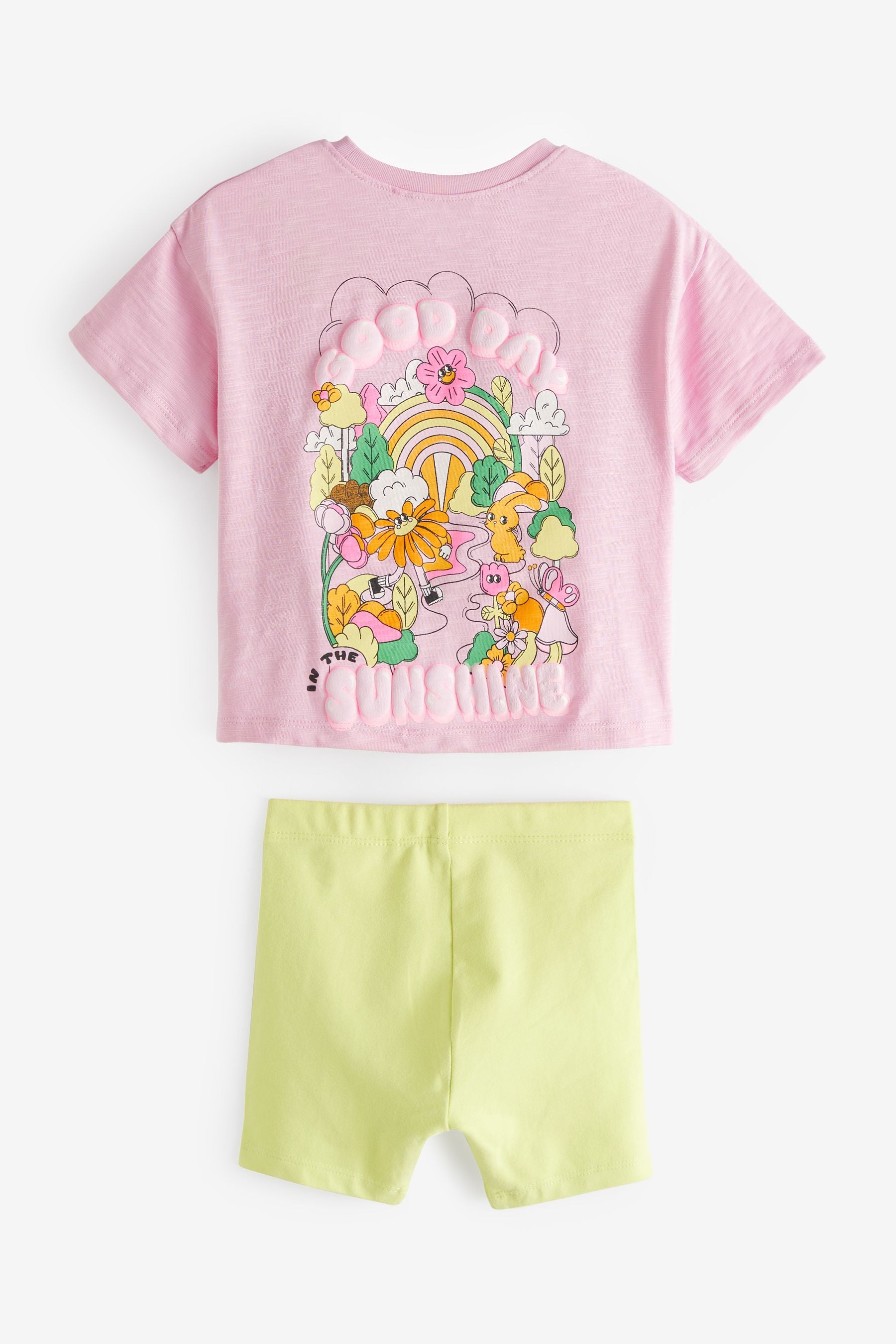 Pink/Green Character Short Sleeve Top and Shorts Set (3mths-7yrs)