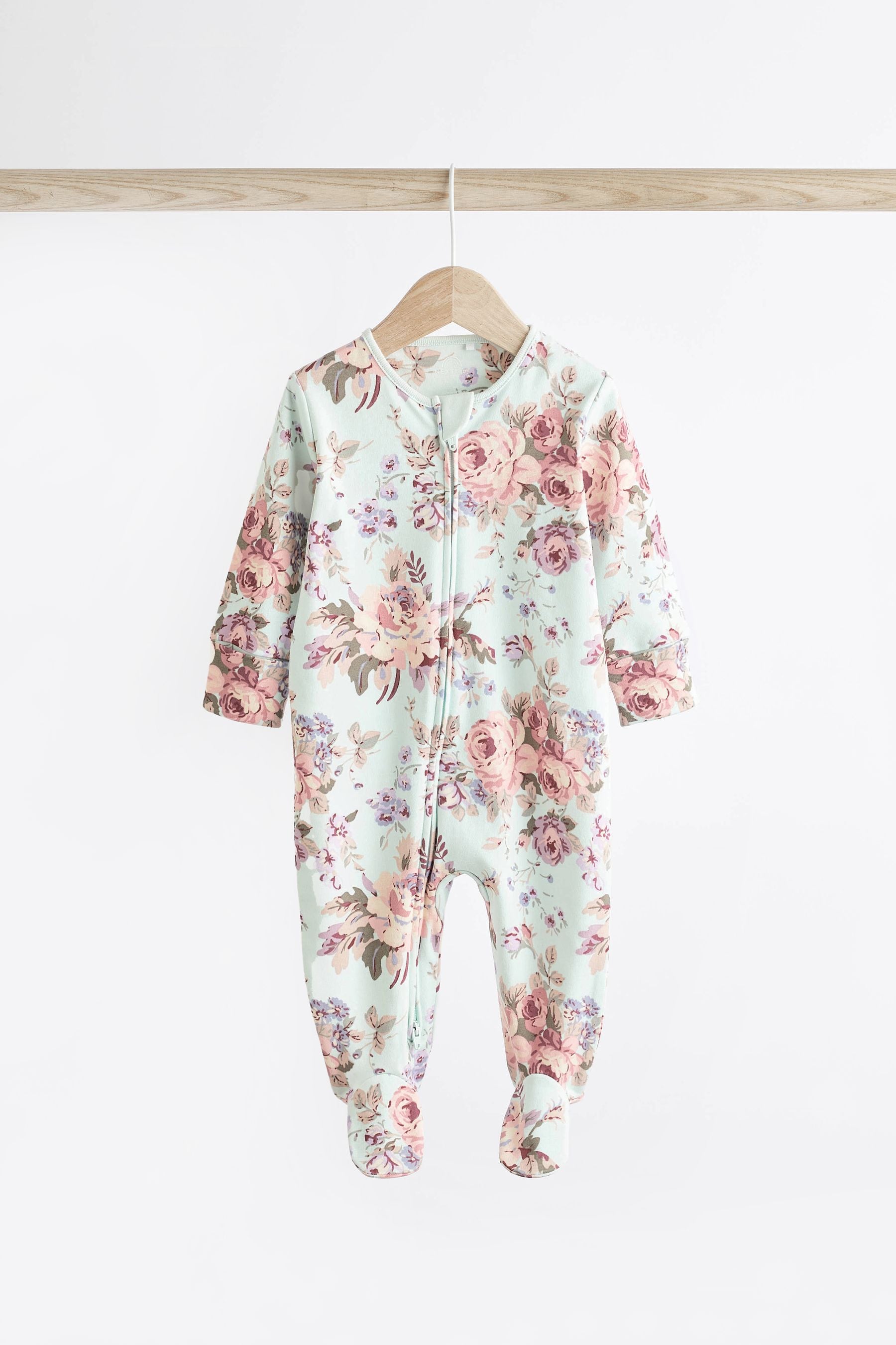 Floral Baby Two Way Zip Sleespuits 3 Pack (0-2yrs)