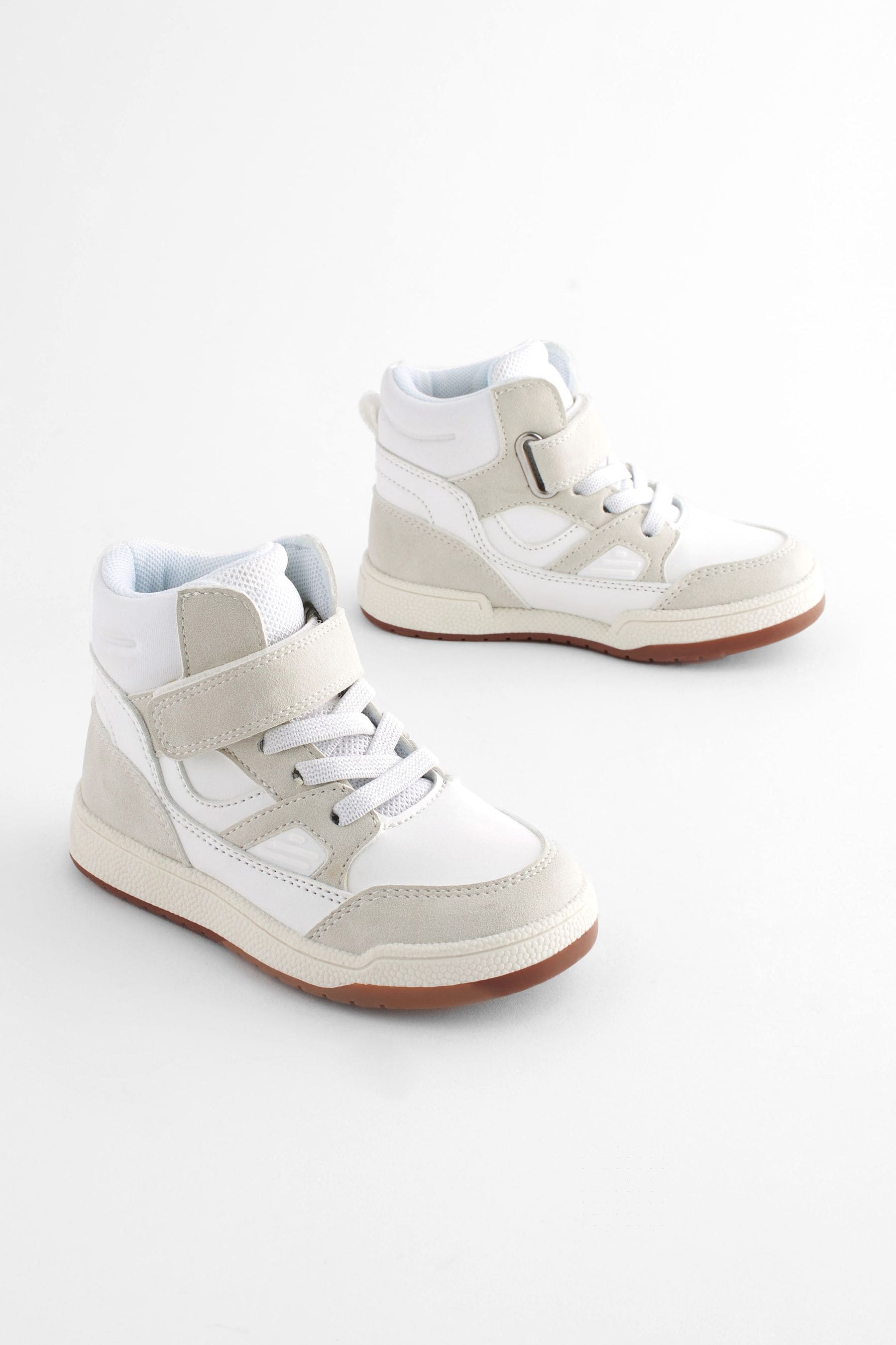 Neutral Elastic Lace Touch Fastening High Top Trainers