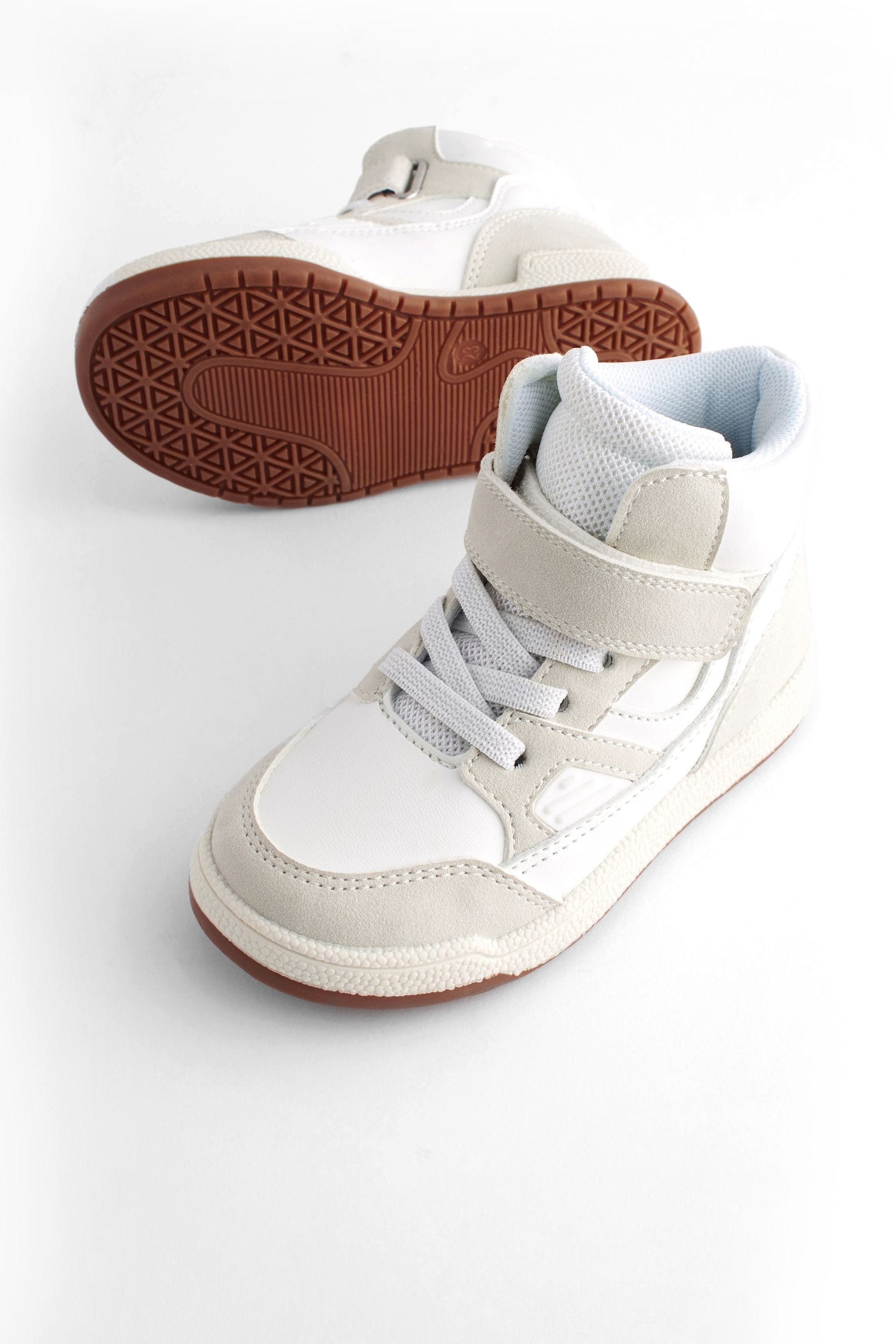 Neutral Elastic Lace Touch Fastening High Top Trainers