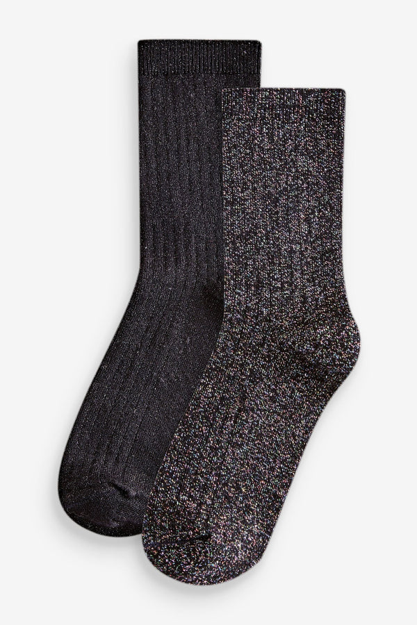 Black and Multi Cotton Rich Sparkle Ankle Socks 2 Pack