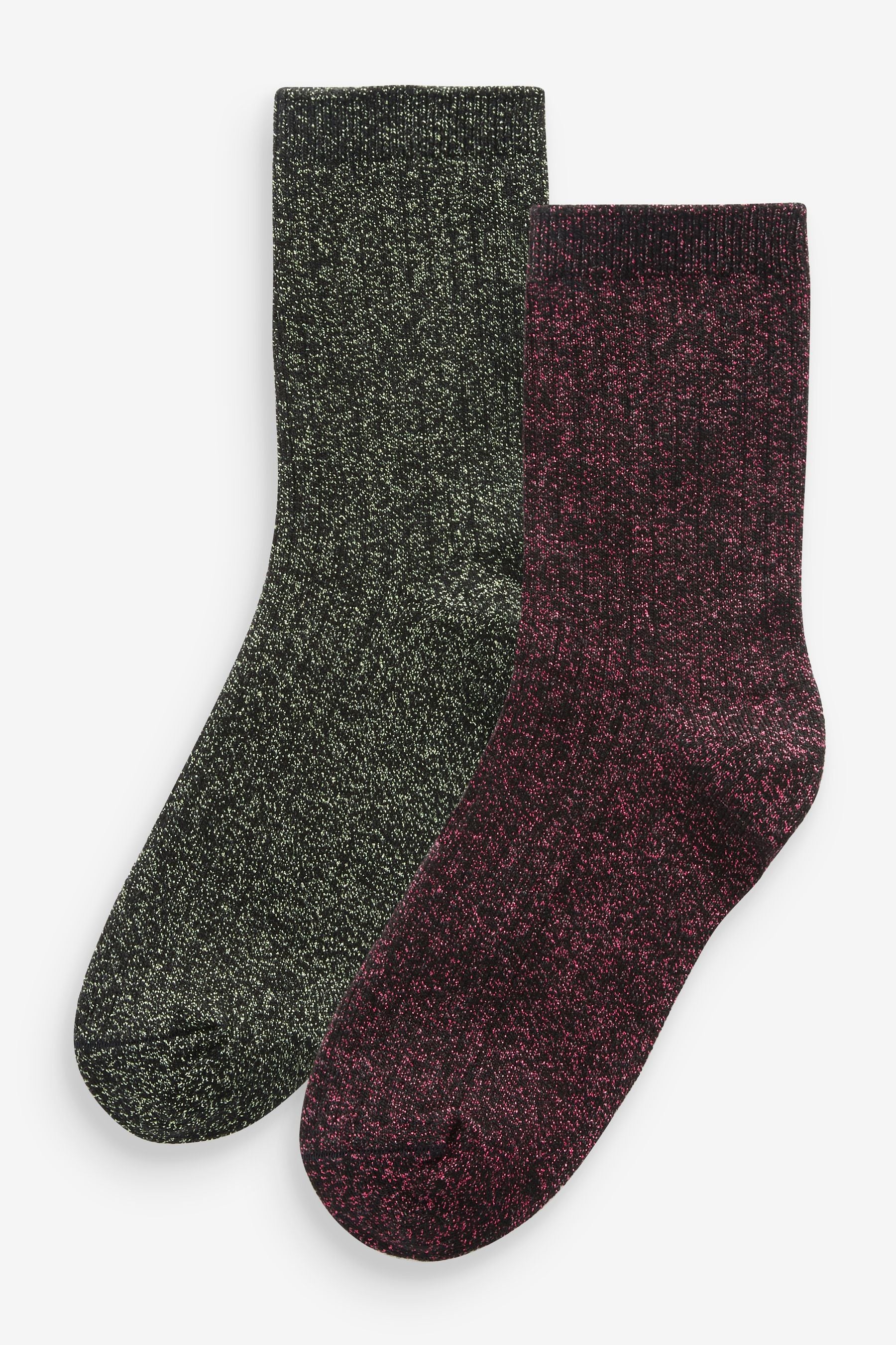 Pink and Green Cotton Rich Sparkle Ankle Socks 2 Pack