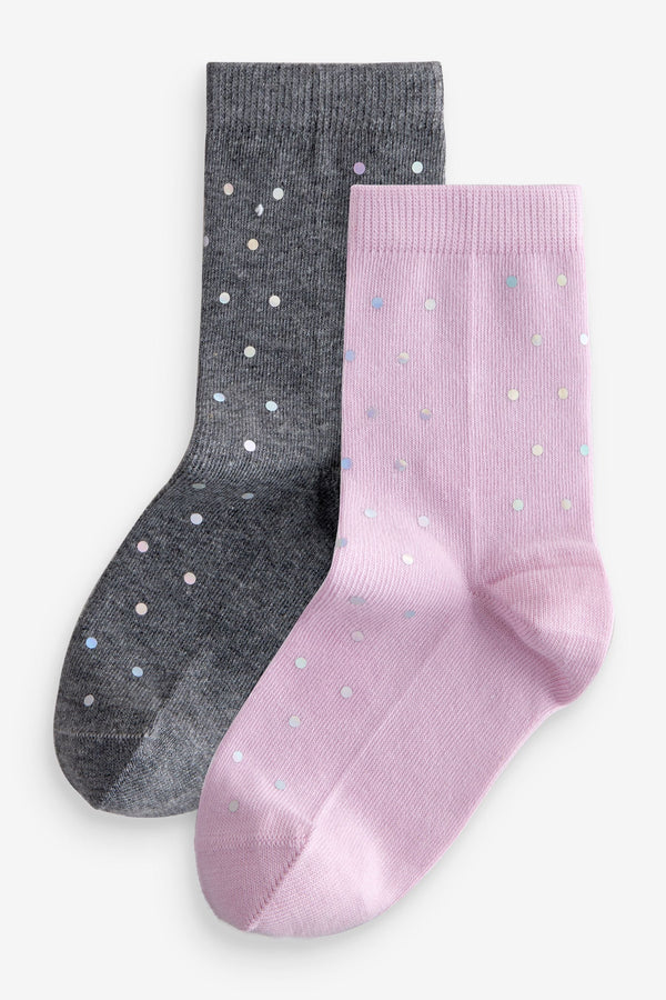 Grey Shiny Spot Socks 2 Pack