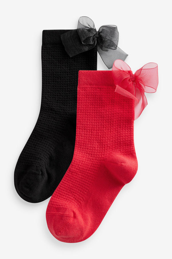 Black Cotton Rich Tulle Bow Socks 2 Pack