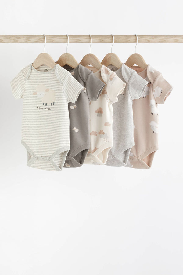 Grey Sheep Short Sleeve 100% Cotton Baby Bodysuits 5 Pack