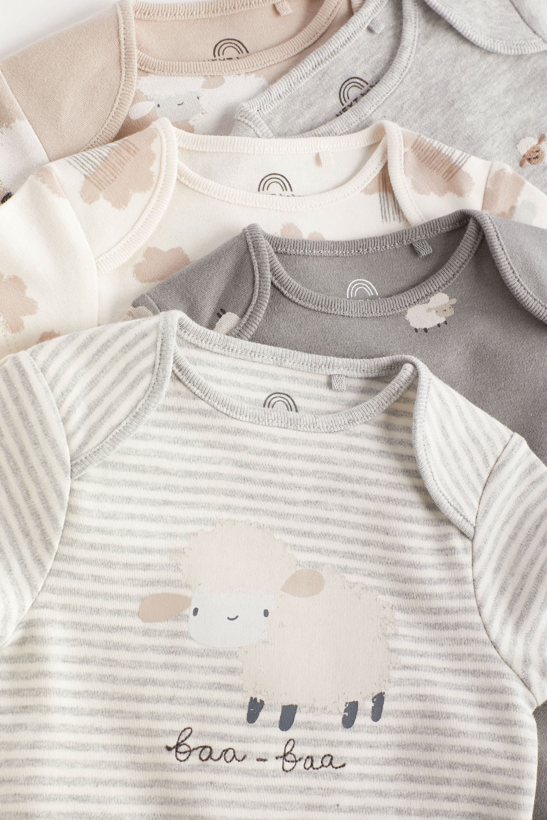 Grey Sheep Short Sleeve 100% Cotton Baby Bodysuits 5 Pack