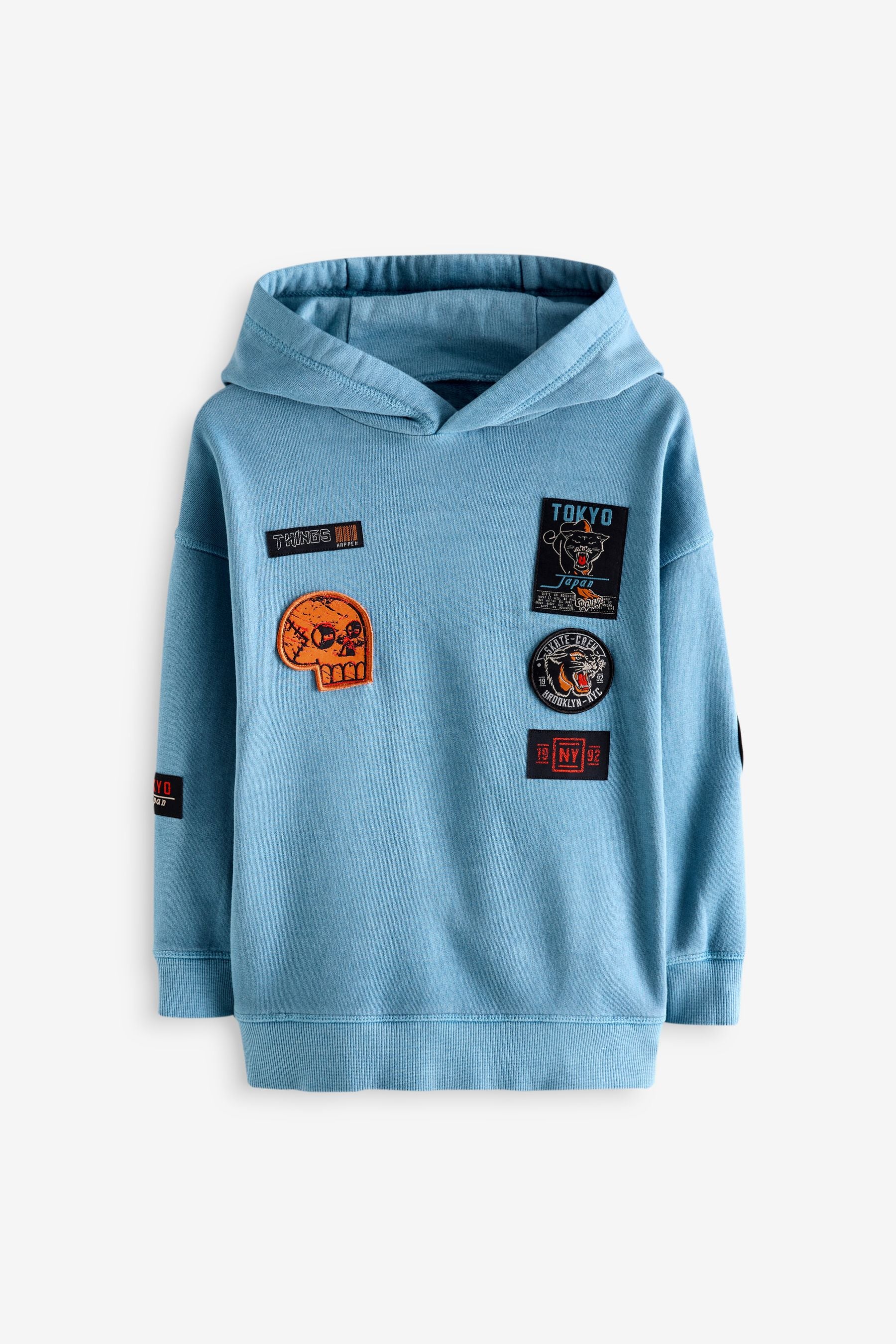 Blue 100% Cotton Embroidery Badge Hoodie (3-16yrs)