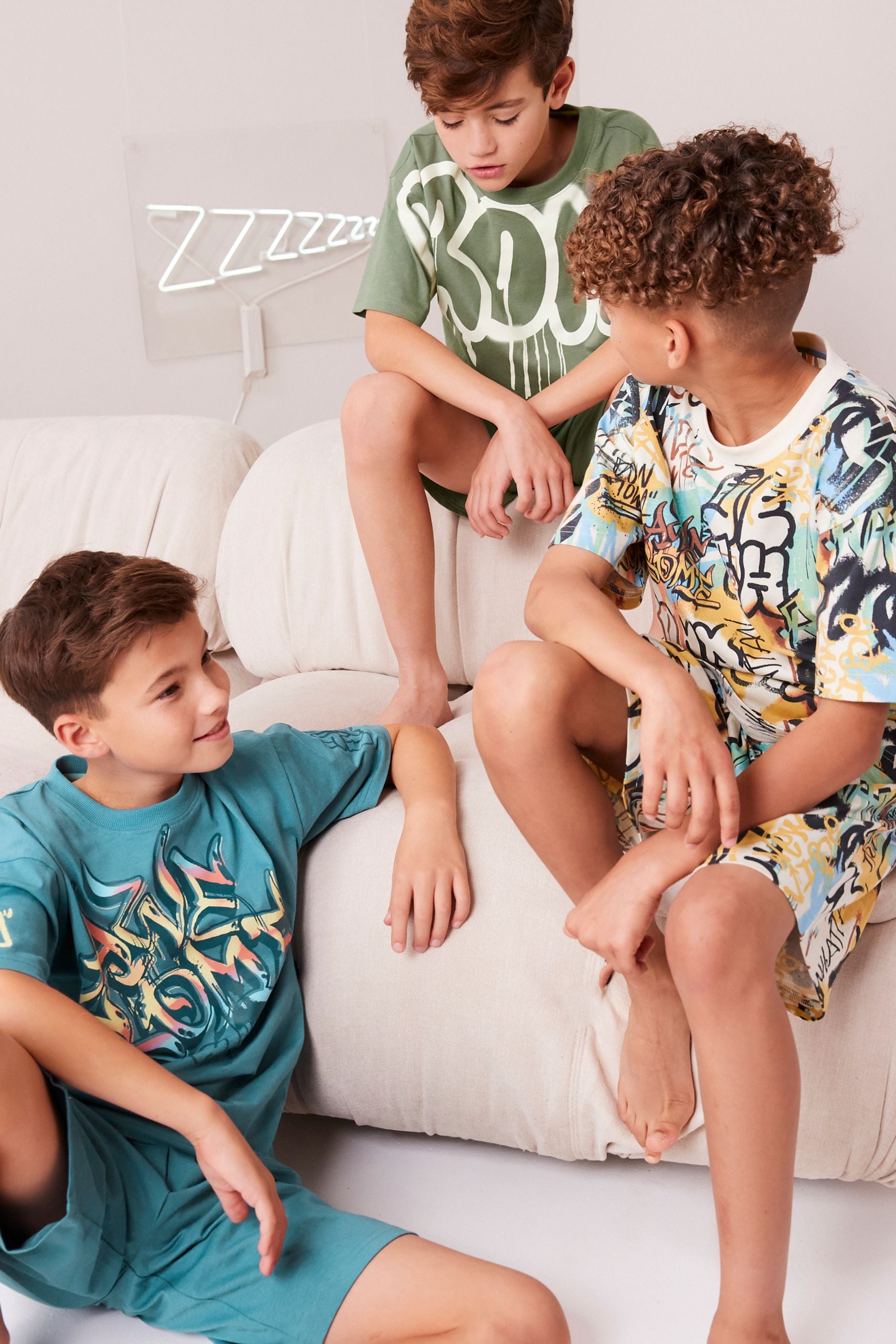 Blue/Green Graffiti Short Pyjamas 3 Pack (3-16yrs)