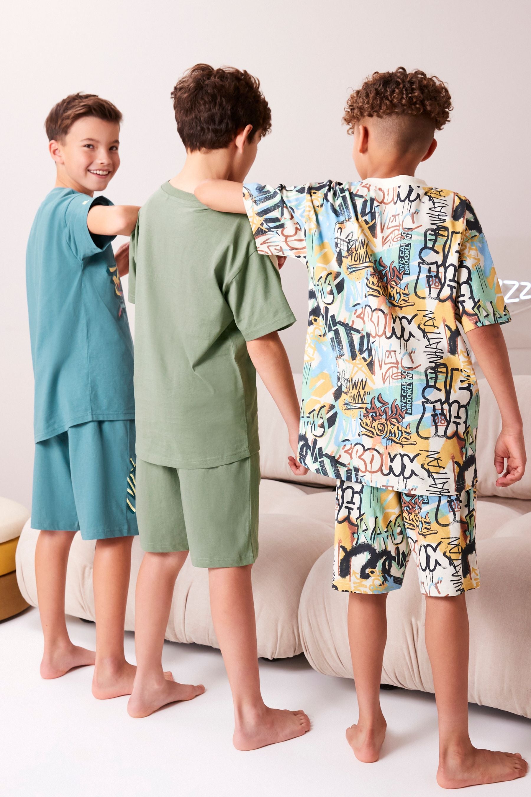 Blue/Green Graffiti Short Pyjamas 3 Pack (3-16yrs)