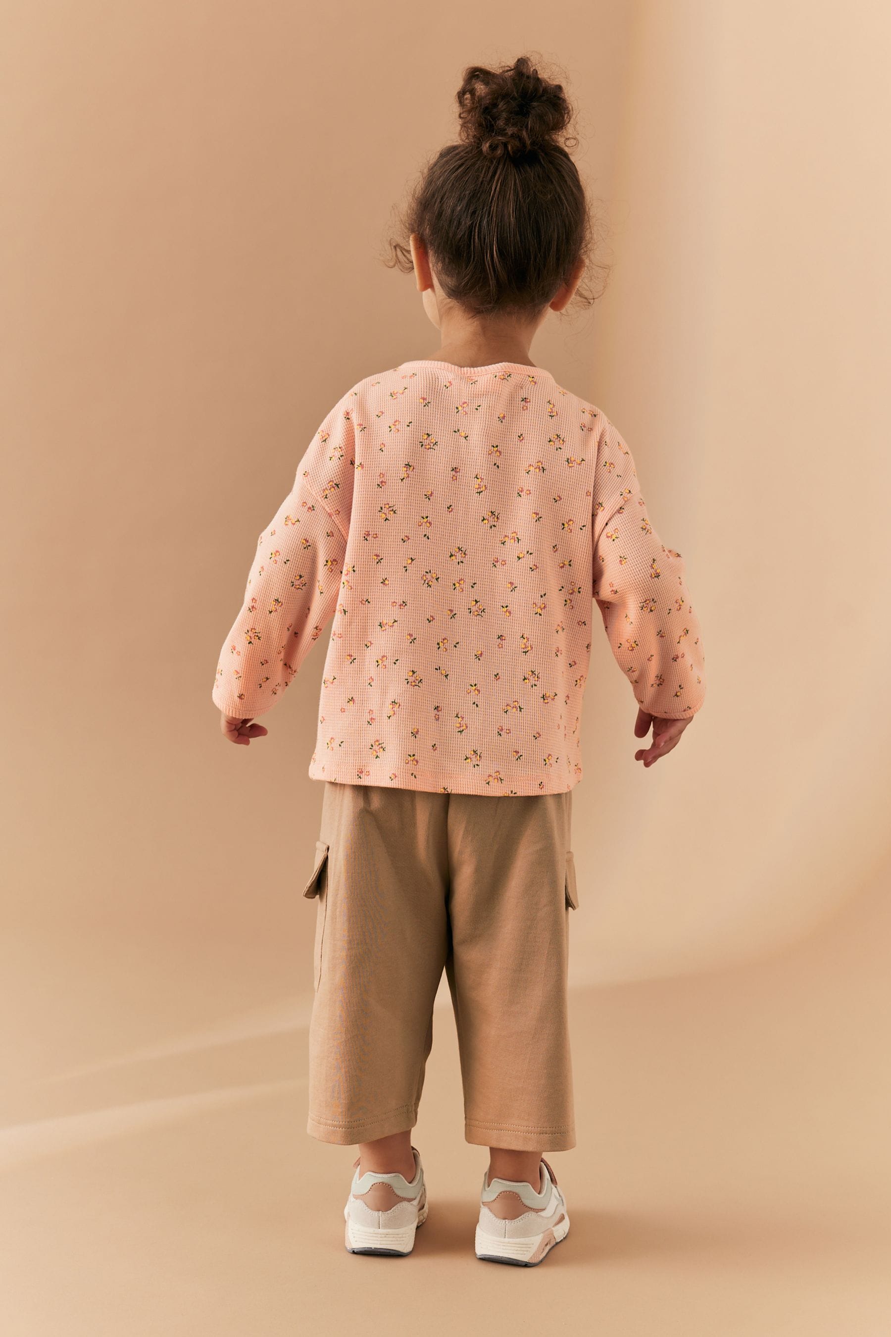 Pink Ditsy Floral Long Sleeve Cardigan and Cargo Trousers Set (3mths-7yrs)