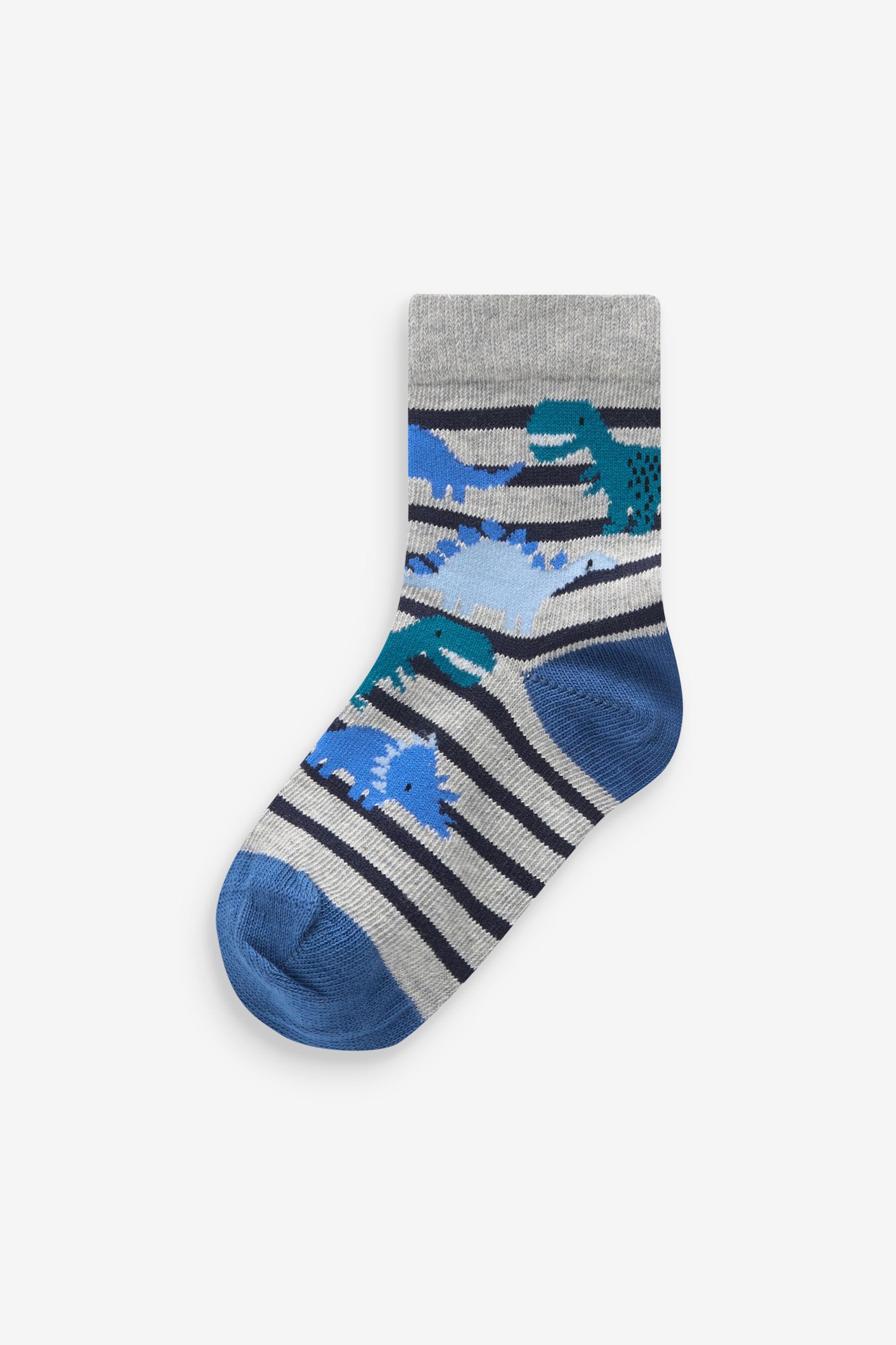 Blue Dino Cotton Rich Socks 7 Pack