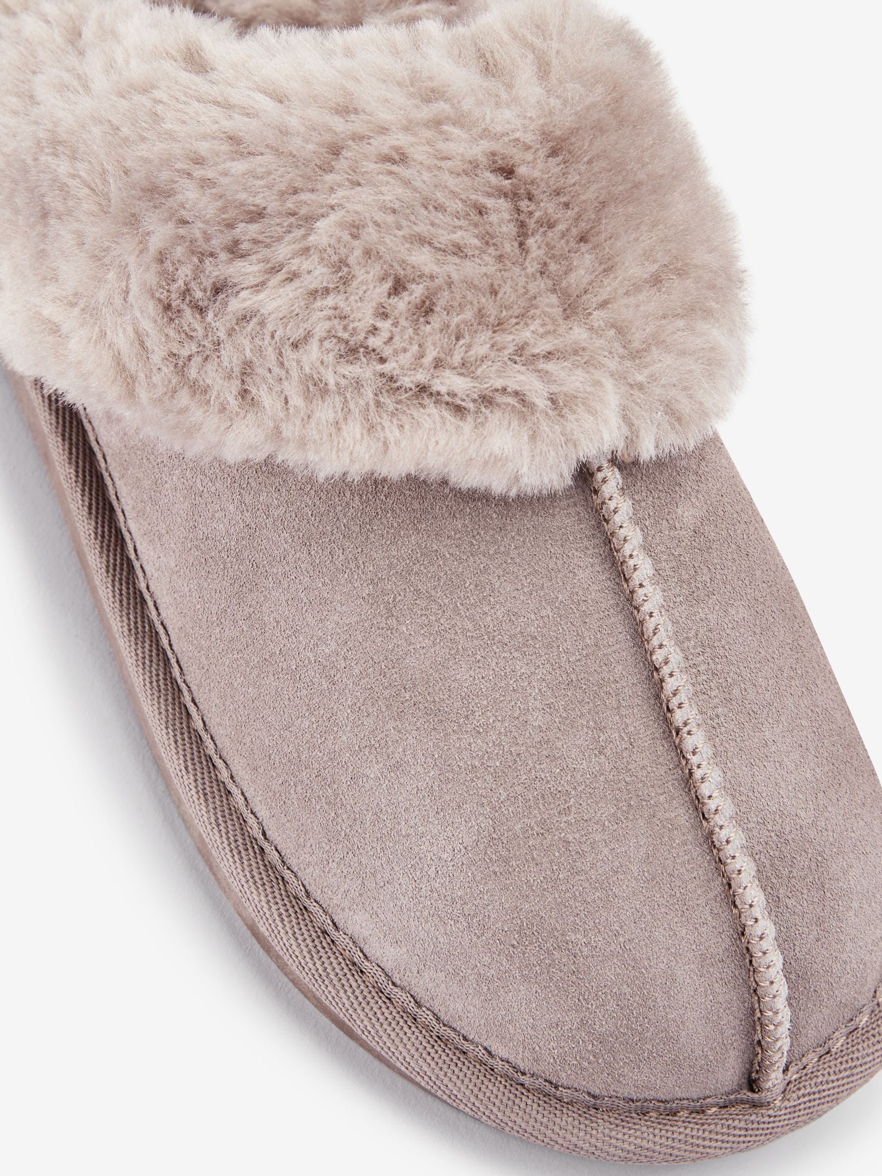 Beige Tiger Print Suede Faux Fur Lined Mule Slippers