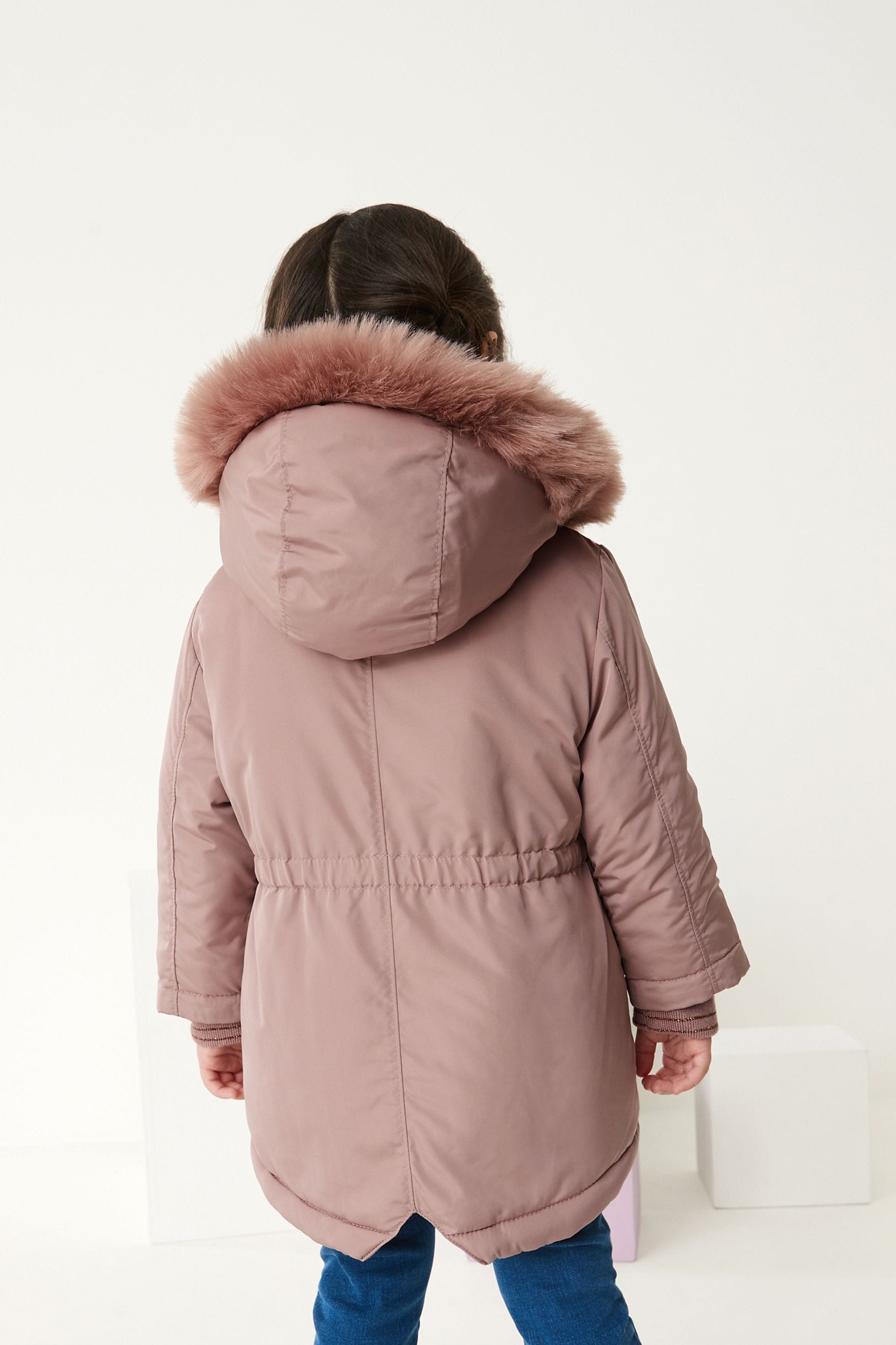 Pink Shower Resistant Faux Fur Trim Parka (3mths-7yrs)