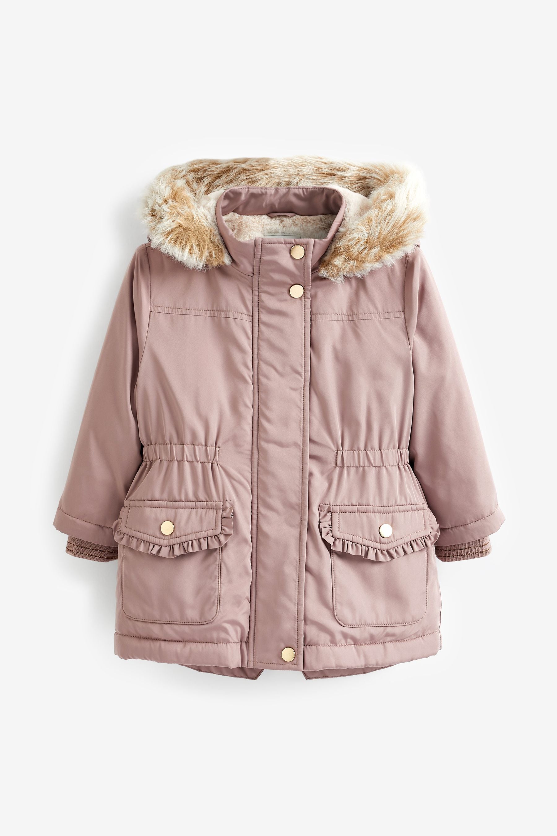 Pink Shower Resistant Faux Fur Trim Parka (3mths-7yrs)