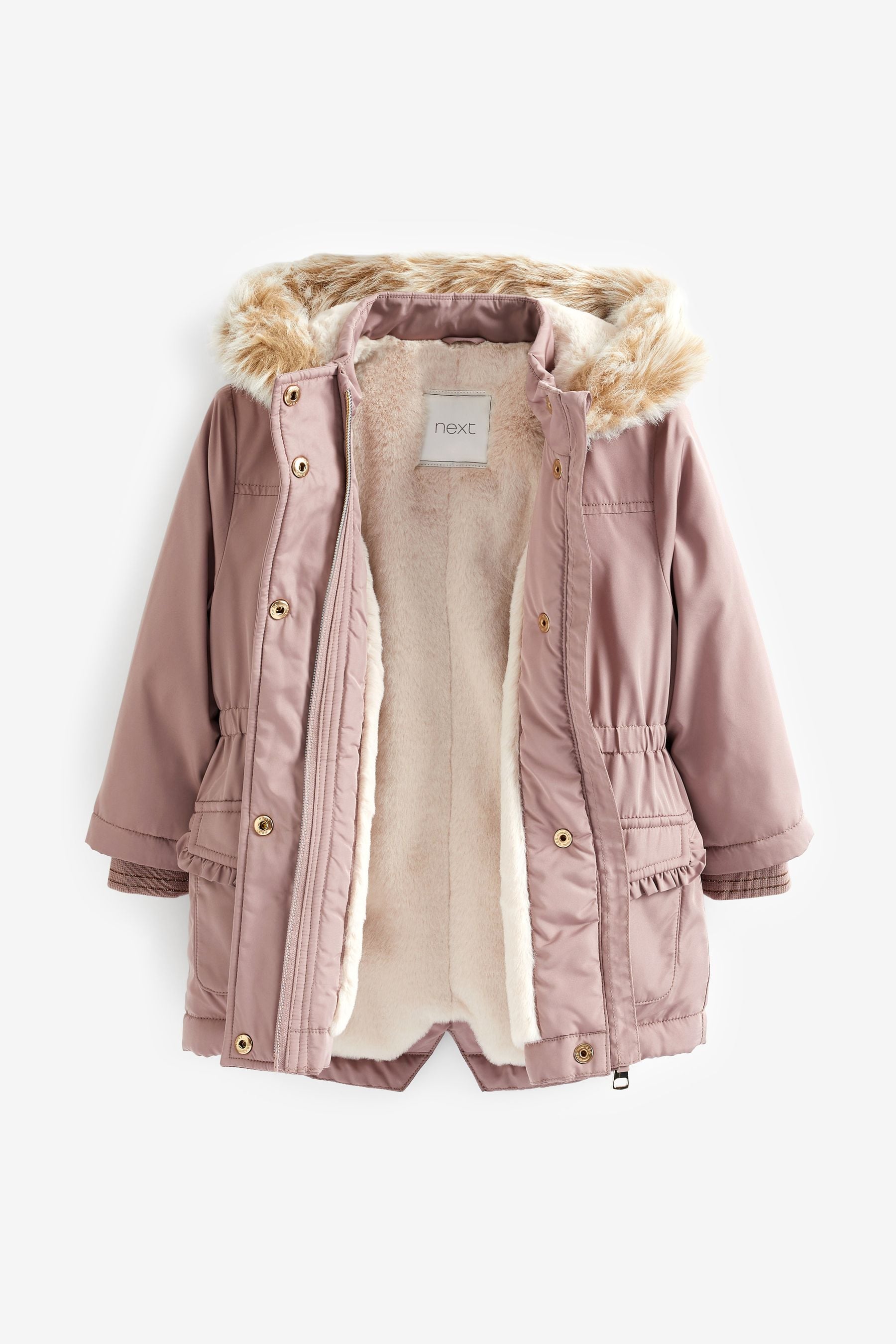 Pink Shower Resistant Faux Fur Trim Parka (3mths-7yrs)