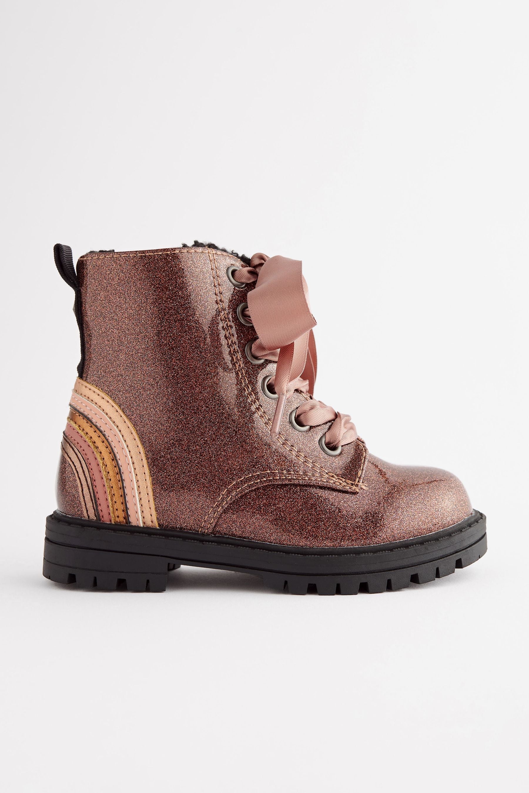 Rose Gold Pink Wide Fit (G) Warm Lined Lace-Up Boots