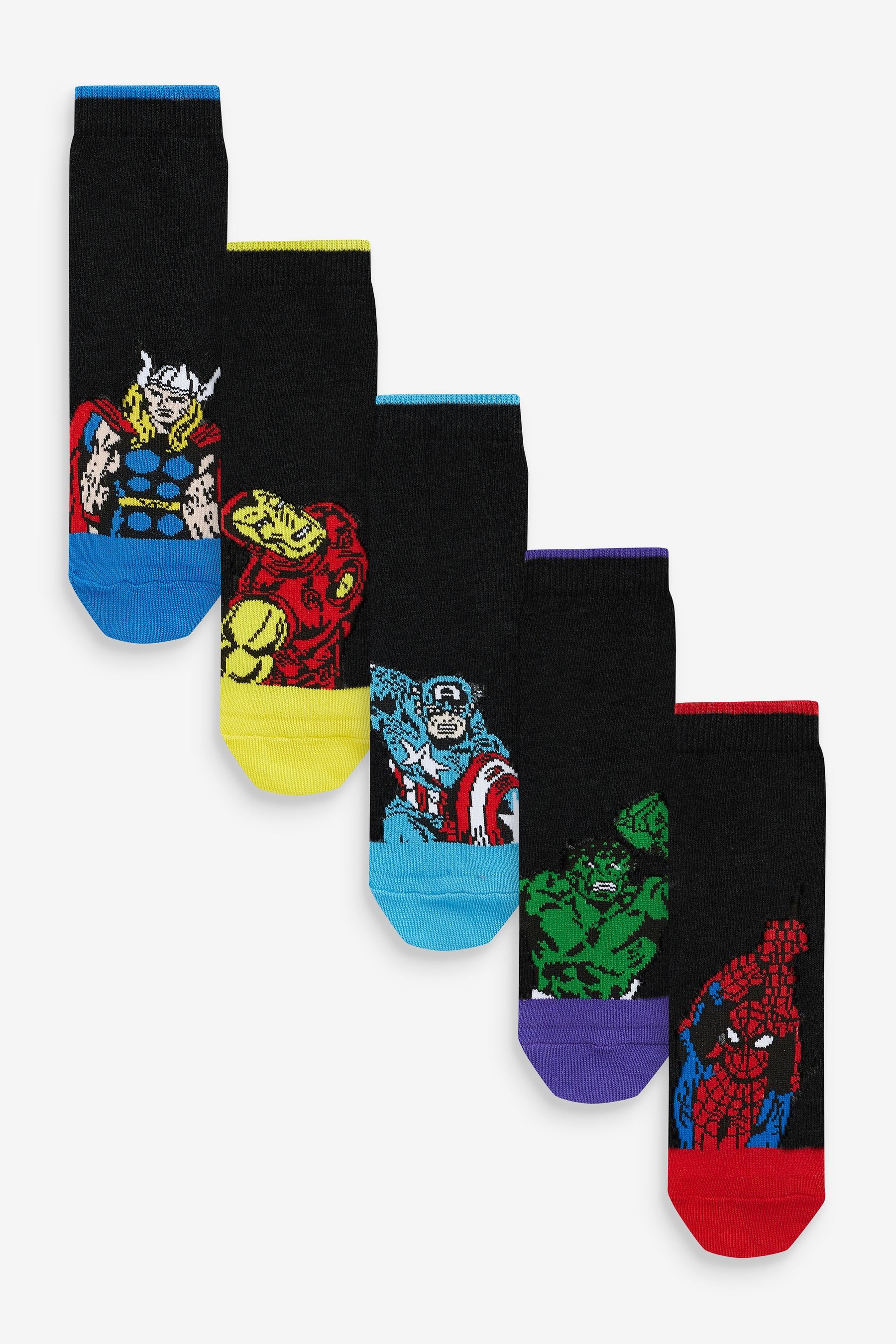 Black Marvel Avengers 5 Pack Cotton Rich Socks