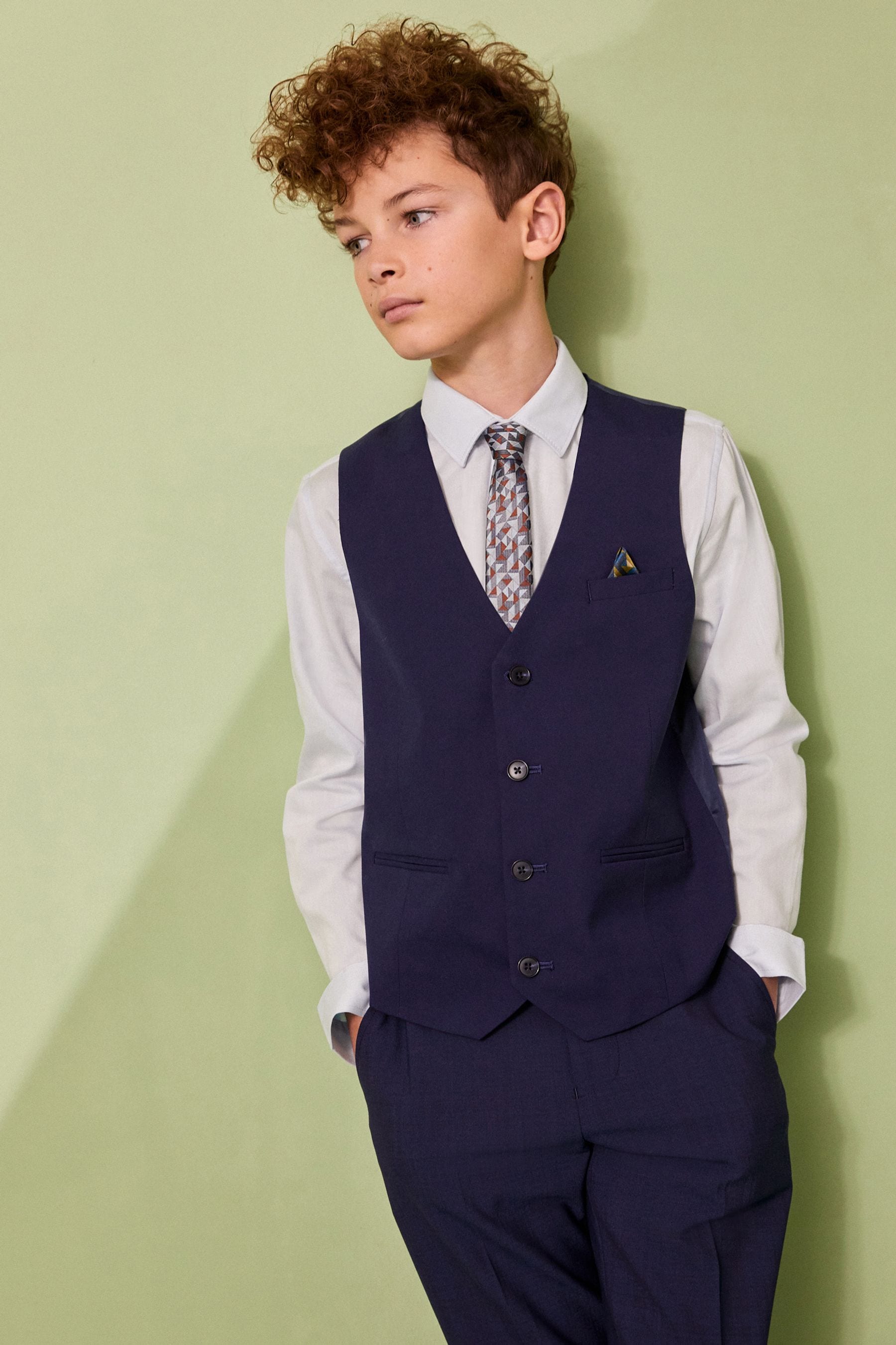 Navy Blue Waistcoat, Blue Shirt & Tie Set Waistcoat (12mths-16yrs)