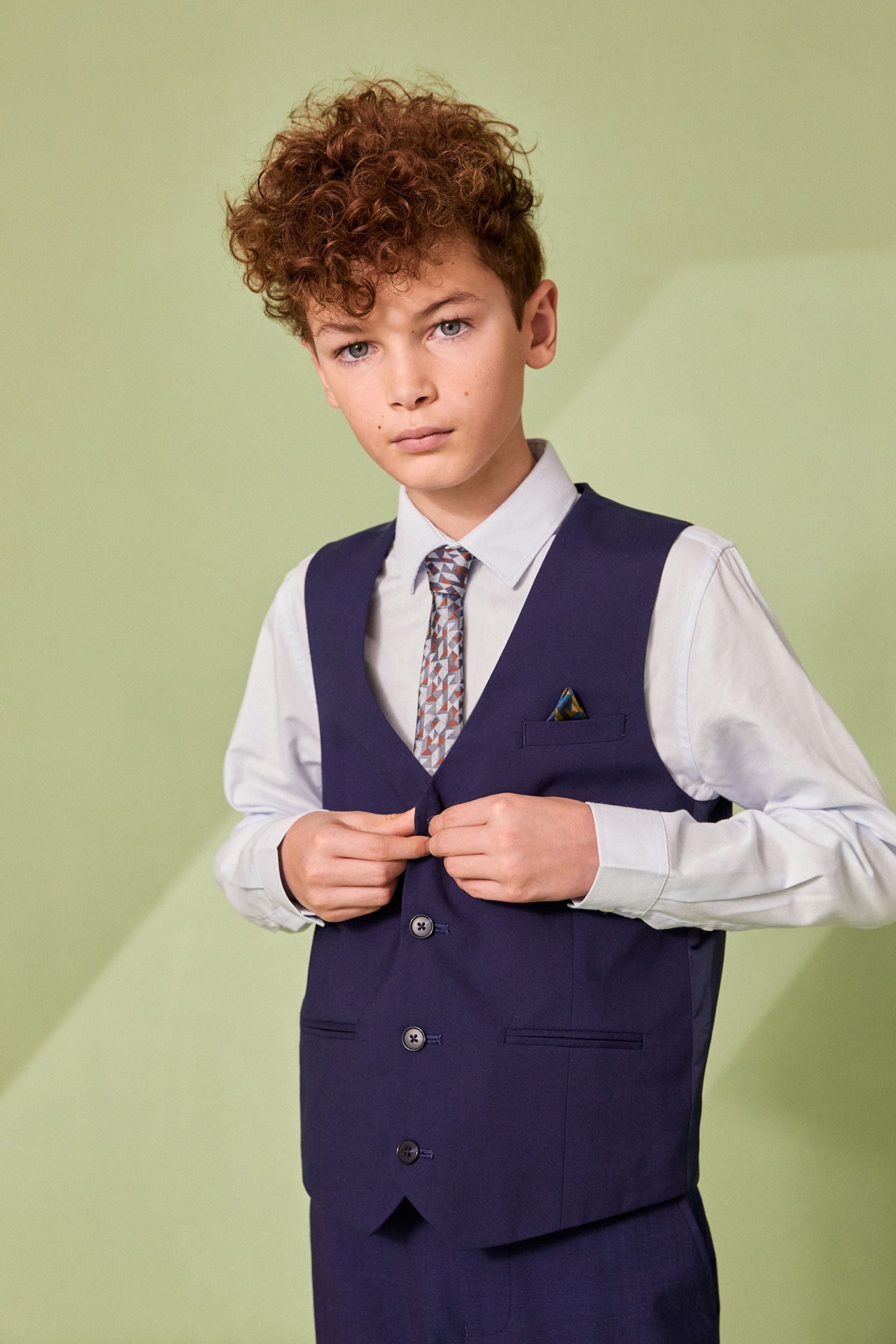 Navy Blue Waistcoat, Blue Shirt & Tie Set Waistcoat (12mths-16yrs)