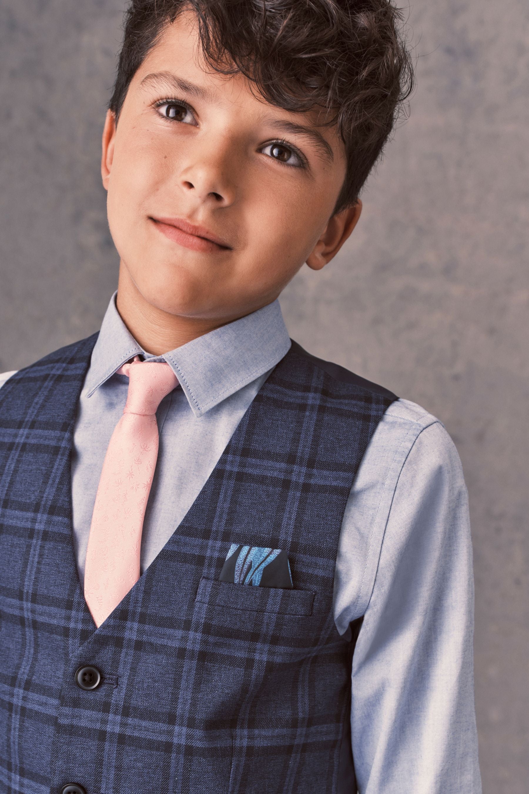 Blue Check Waistcoat, Blue Shirt & Tie Set Waistcoat (12mths-16yrs)