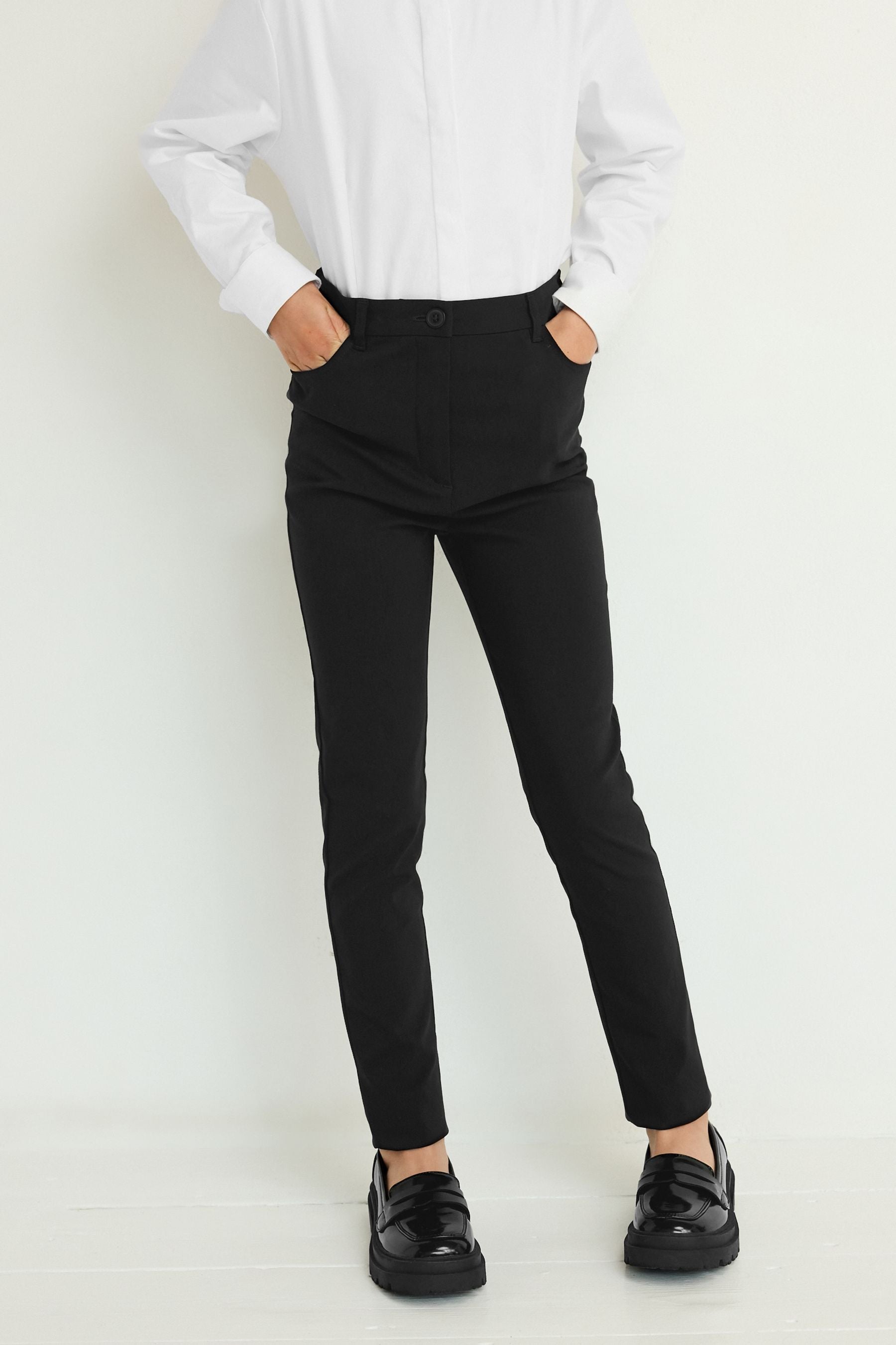 Black Longer Length Skinny Fit Stretch High Waist School Trousers (9-18yrs)