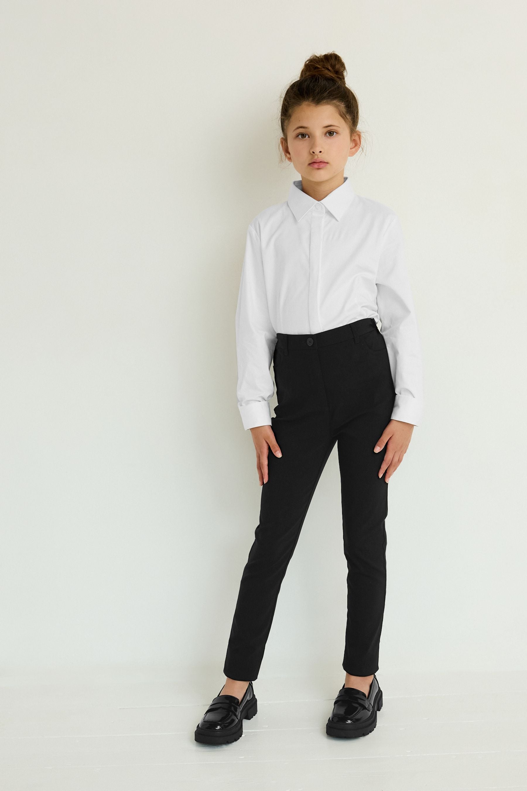 Black Longer Length Skinny Fit Stretch High Waist School Trousers (9-18yrs)