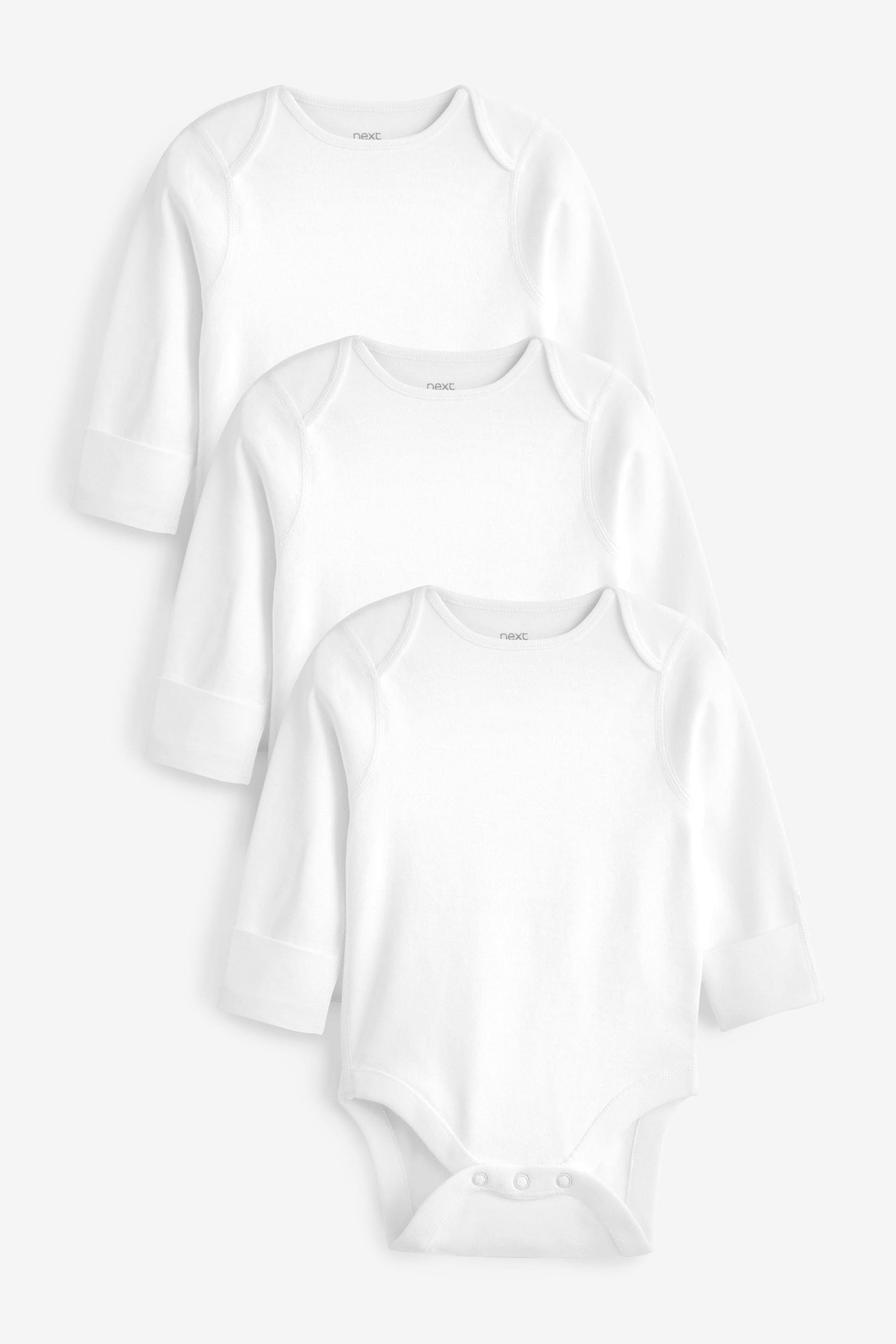 White 3 Pack Kind To Skin Long Sleeve Baby Bodysuits