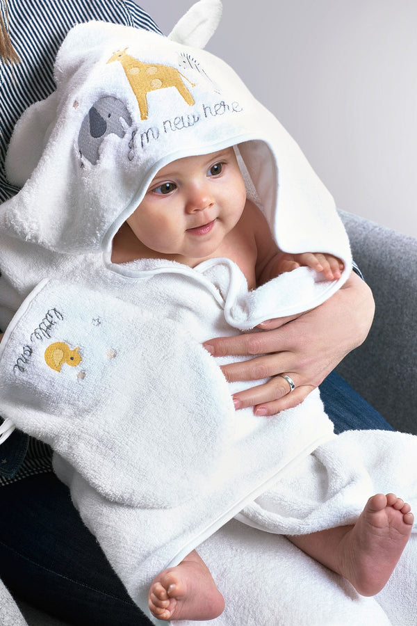 White Safari Newborn 100% Cotton Hooded Baby Towel