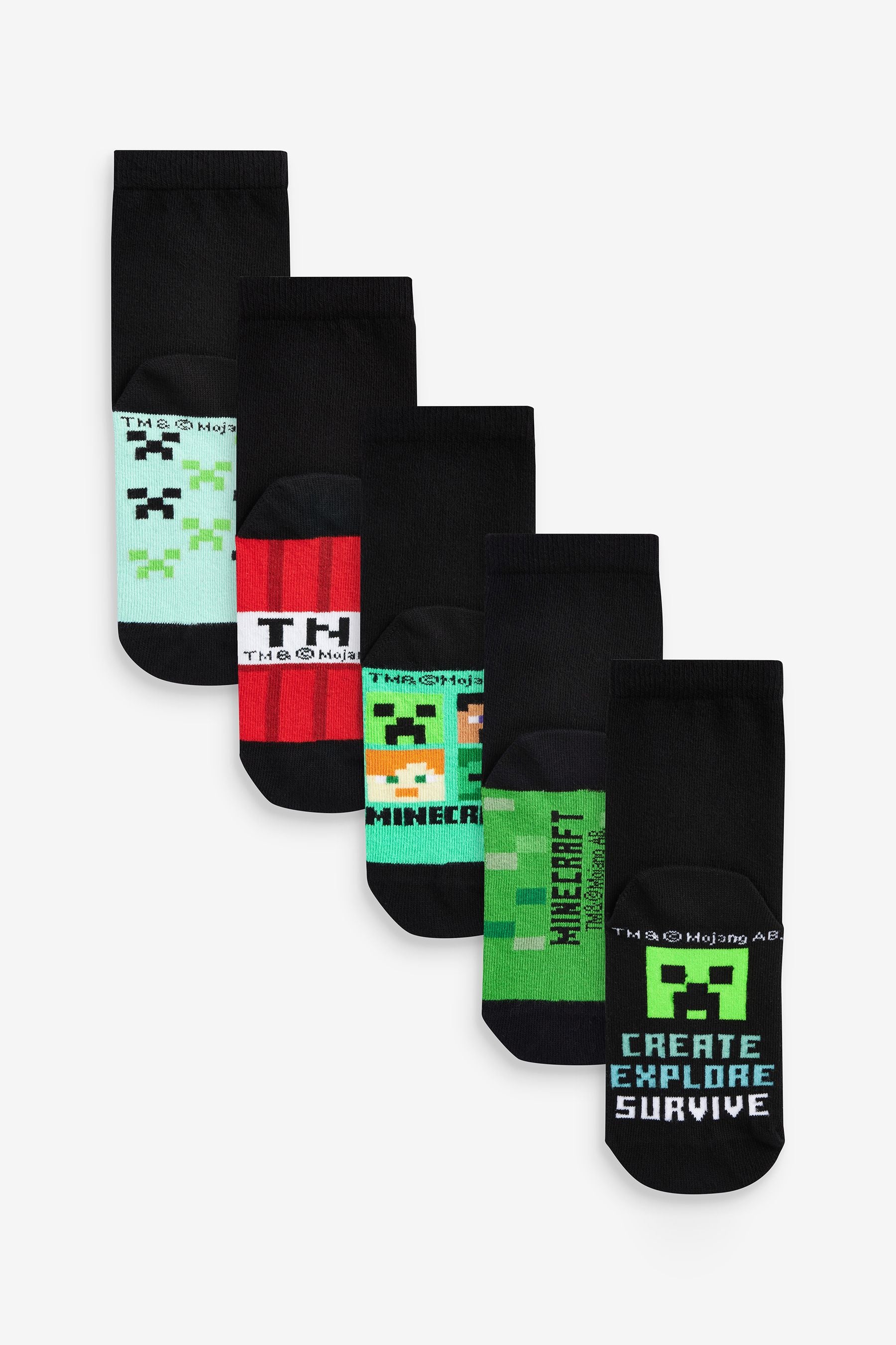 Minecraft Black 5 Pack Cotton Rich Socks